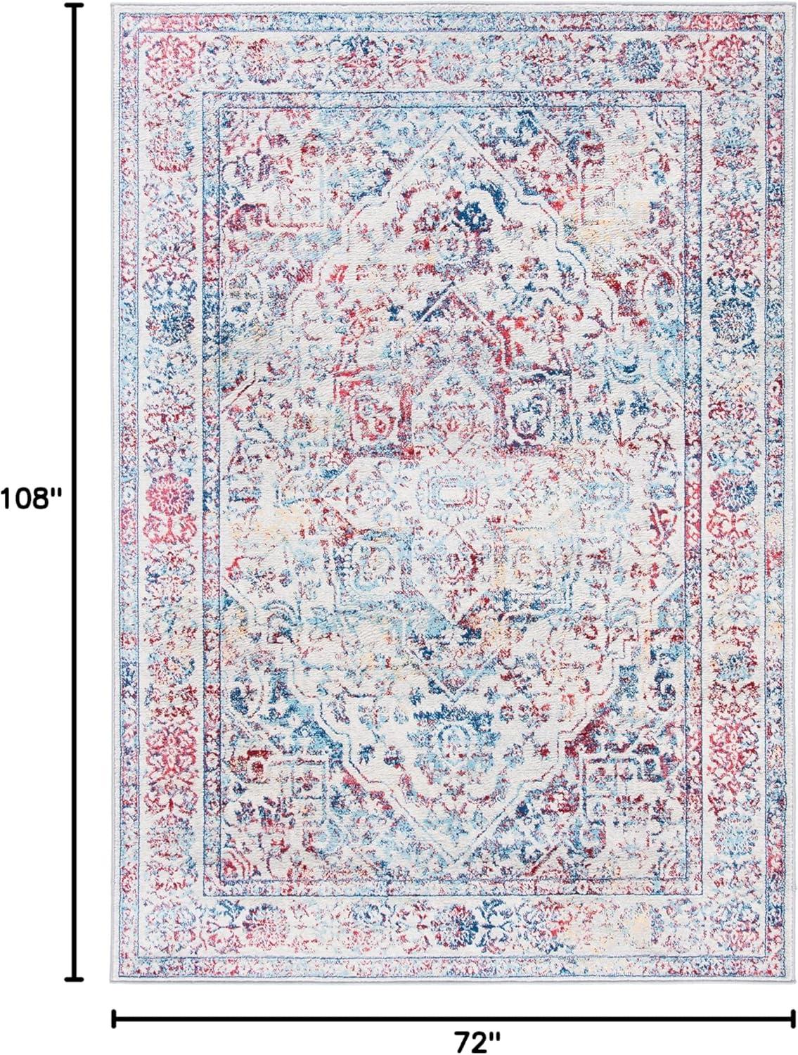 image:imageSAFAVIEH Brentwood Collection Area Rug 8 x 10 Navy amp Light Grey Medallion Distressed Design NonShedding amp Easy Care Ideal for High Traffic Areas in Living Room Bedroom BNT832MIvoryBlue