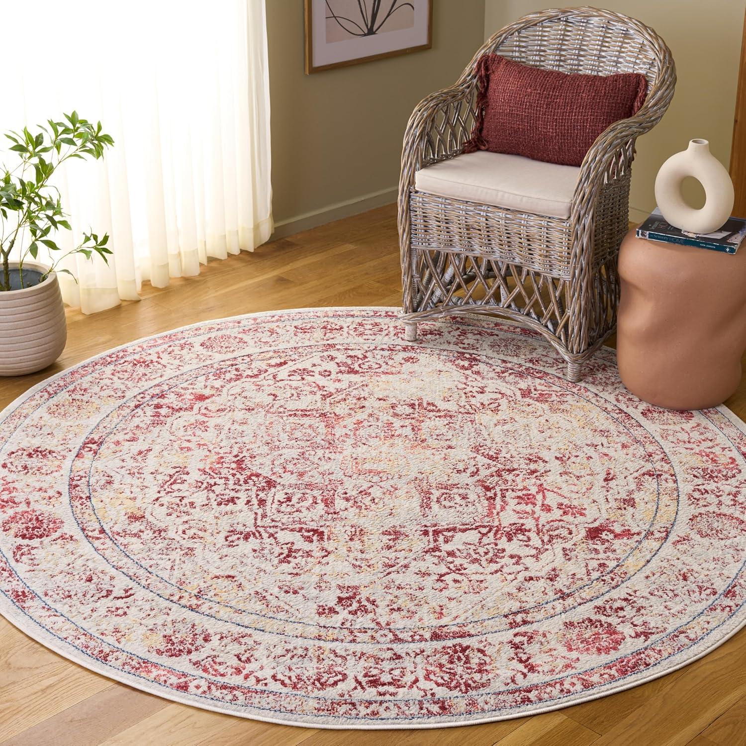 image:imageSAFAVIEH Brentwood Collection Area Rug 8 x 10 Navy amp Light Grey Medallion Distressed Design NonShedding amp Easy Care Ideal for High Traffic Areas in Living Room Bedroom BNT832MIvoryRed