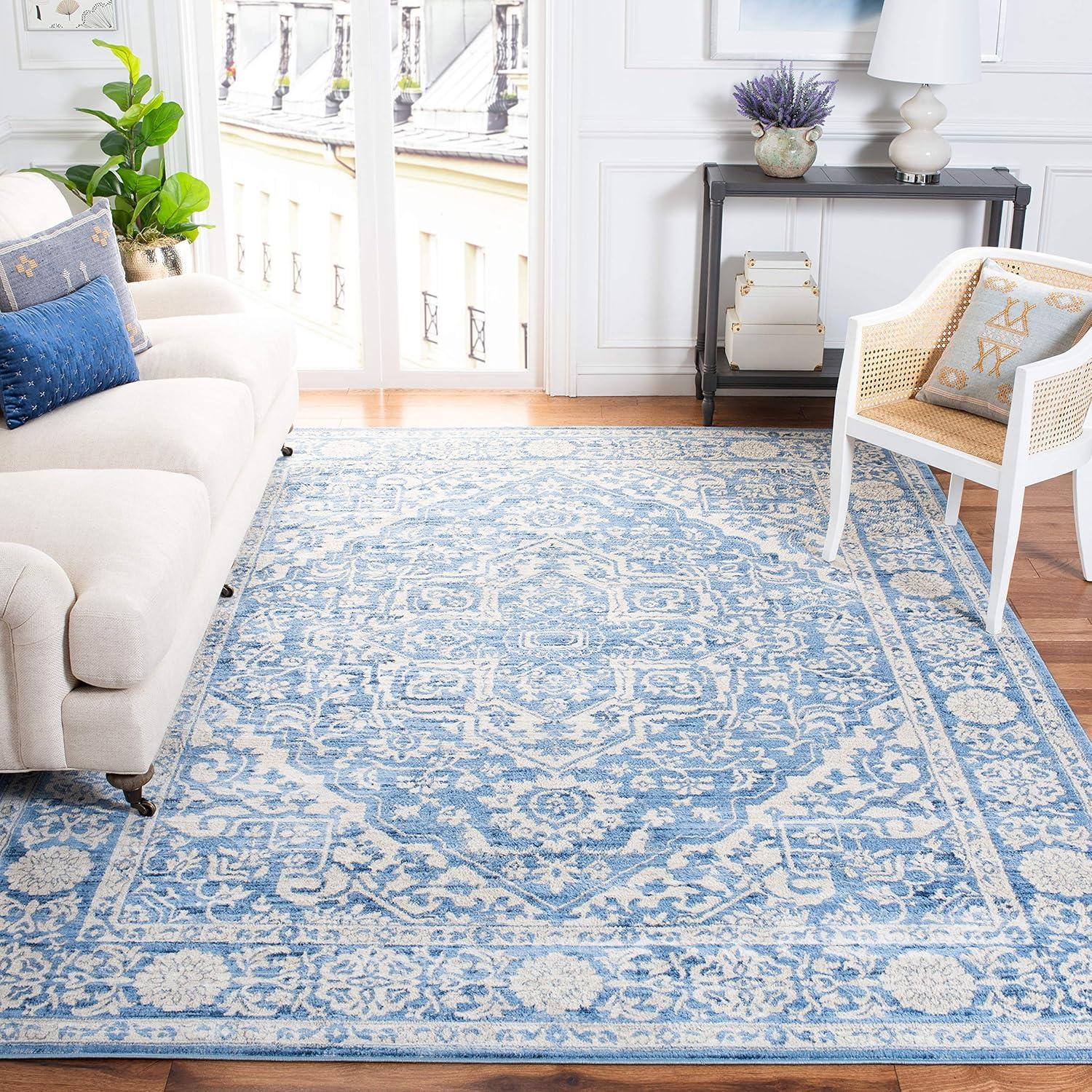 image:imageSAFAVIEH Brentwood Collection Area Rug 8 x 10 Navy amp Light Grey Medallion Distressed Design NonShedding amp Easy Care Ideal for High Traffic Areas in Living Room Bedroom BNT832MIvoryNavy