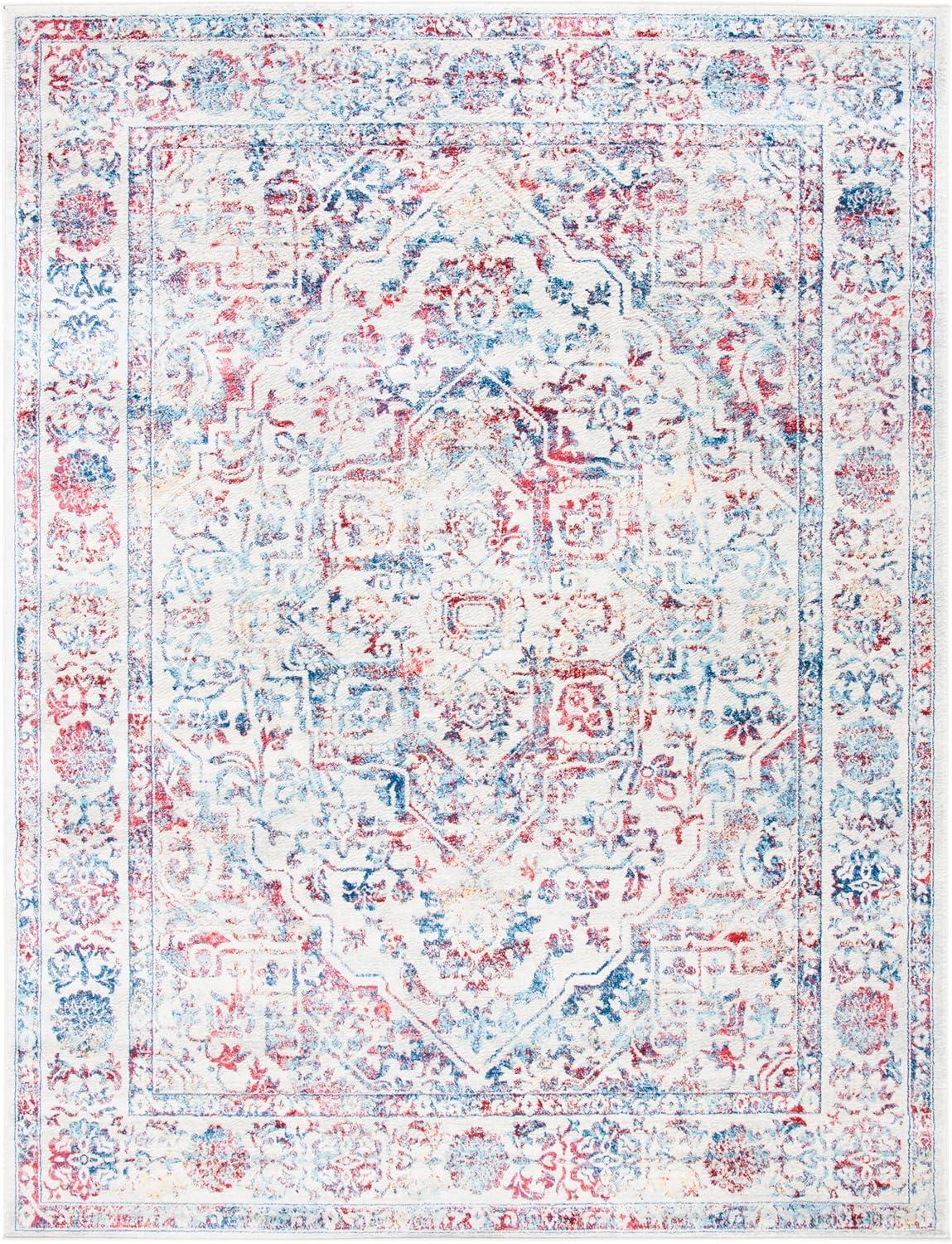 image:imageSAFAVIEH Brentwood Collection Area Rug 8 x 10 Navy amp Light Grey Medallion Distressed Design NonShedding amp Easy Care Ideal for High Traffic Areas in Living Room Bedroom BNT832MIvoryBlue