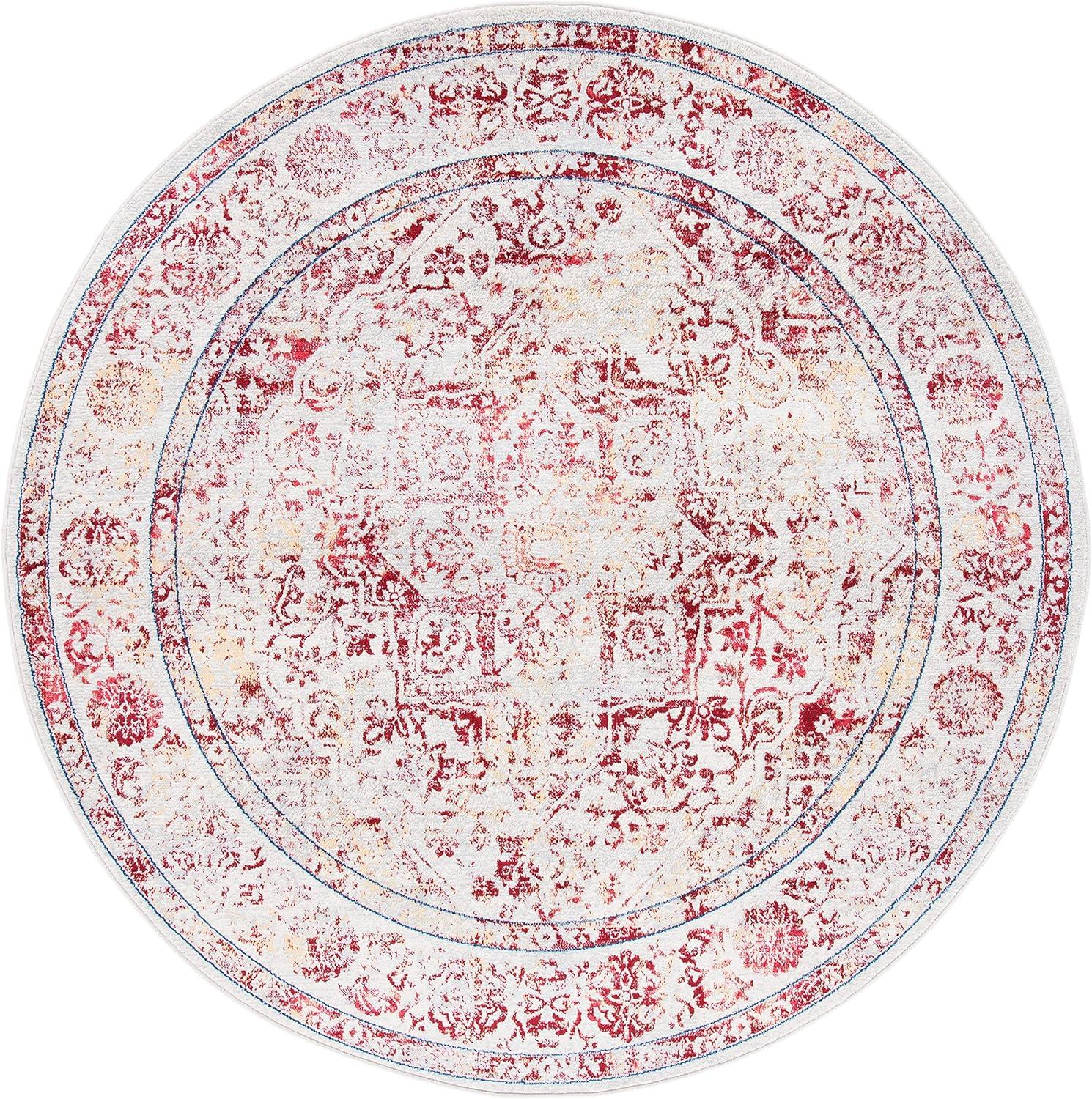 image:imageSAFAVIEH Brentwood Collection Area Rug 8 x 10 Navy amp Light Grey Medallion Distressed Design NonShedding amp Easy Care Ideal for High Traffic Areas in Living Room Bedroom BNT832MIvoryRed