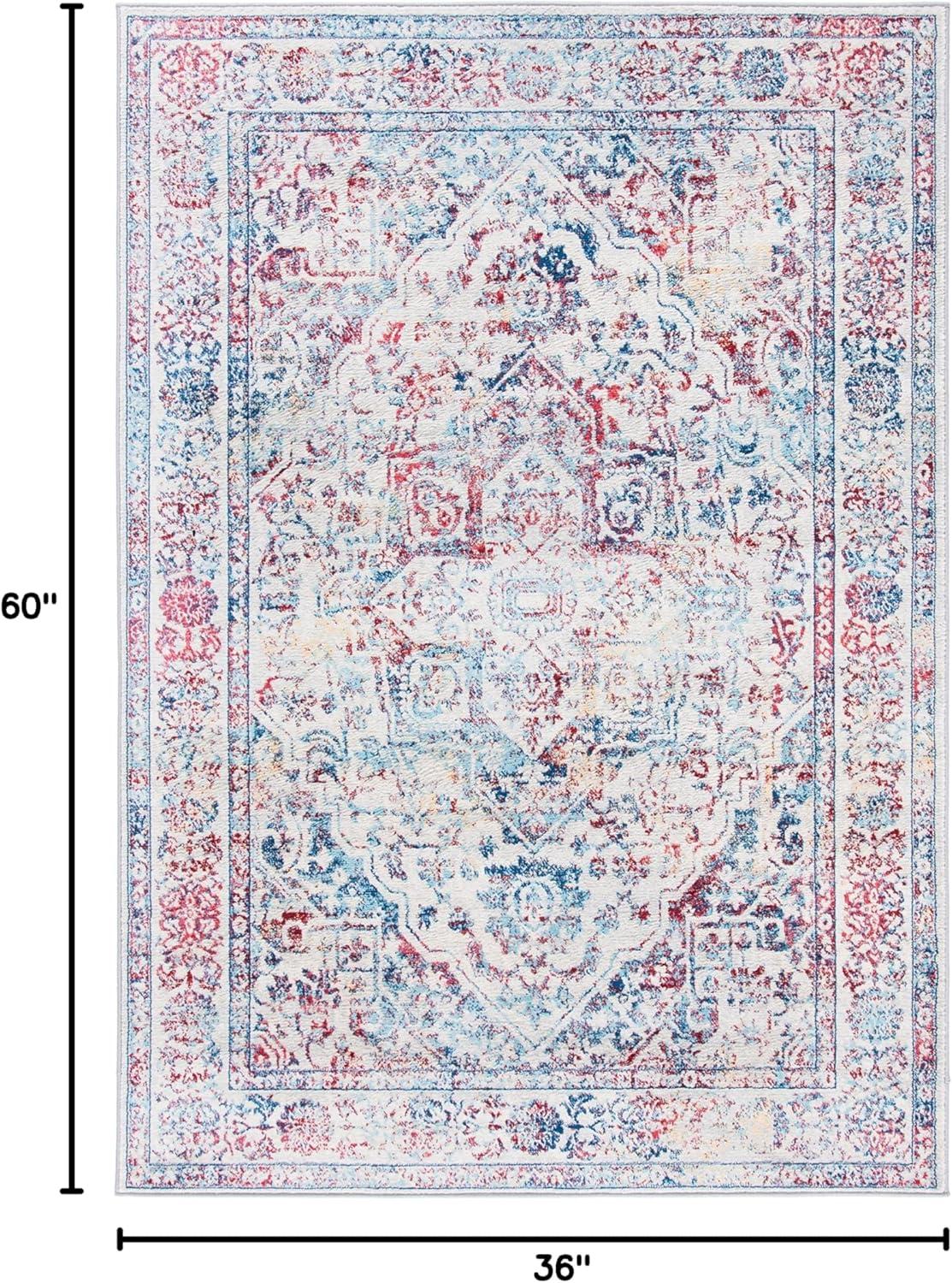 image:imageSAFAVIEH Brentwood Collection Area Rug 8 x 10 Navy amp Light Grey Medallion Distressed Design NonShedding amp Easy Care Ideal for High Traffic Areas in Living Room Bedroom BNT832MIvoryBlue