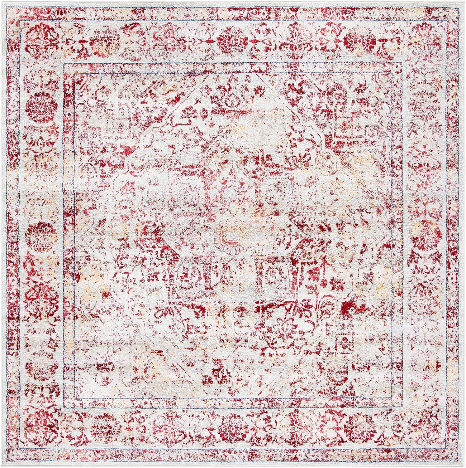 image:imageSAFAVIEH Brentwood Collection Area Rug 8 x 10 Navy amp Light Grey Medallion Distressed Design NonShedding amp Easy Care Ideal for High Traffic Areas in Living Room Bedroom BNT832MIvoryRed