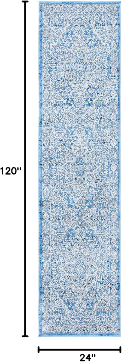 image:imageSAFAVIEH Brentwood Collection Area Rug 8 x 10 Navy amp Light Grey Medallion Distressed Design NonShedding amp Easy Care Ideal for High Traffic Areas in Living Room Bedroom BNT832MIvoryNavy