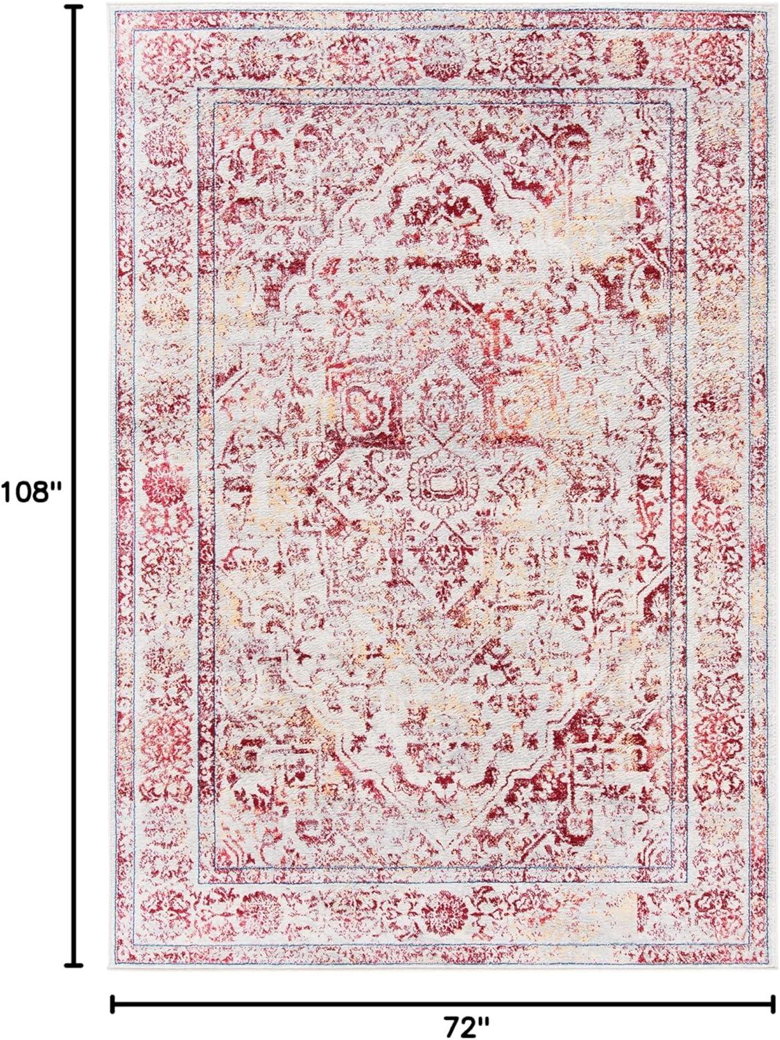 image:imageSAFAVIEH Brentwood Collection Area Rug 8 x 10 Navy amp Light Grey Medallion Distressed Design NonShedding amp Easy Care Ideal for High Traffic Areas in Living Room Bedroom BNT832MIvoryRed