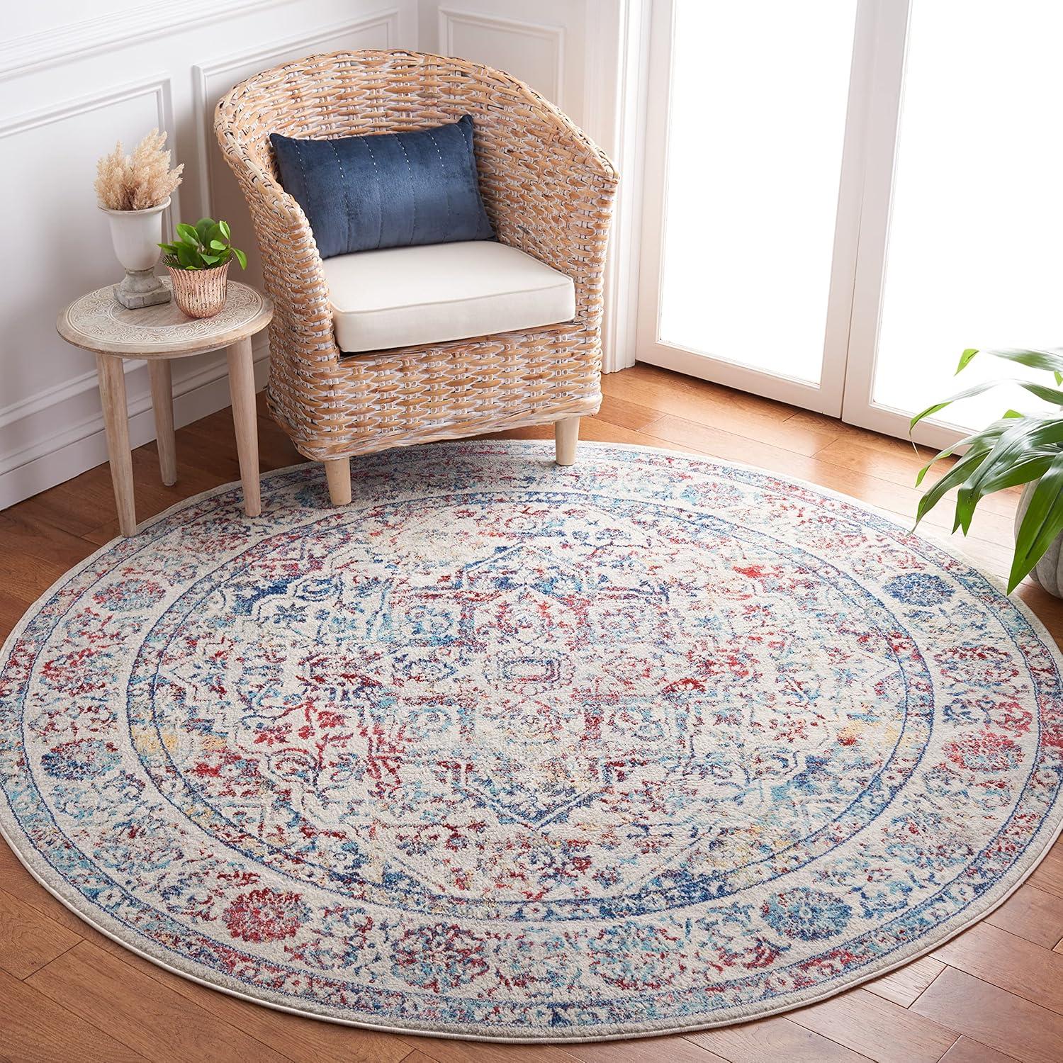 image:imageSAFAVIEH Brentwood Collection Area Rug 8 x 10 Navy amp Light Grey Medallion Distressed Design NonShedding amp Easy Care Ideal for High Traffic Areas in Living Room Bedroom BNT832MIvoryBlue