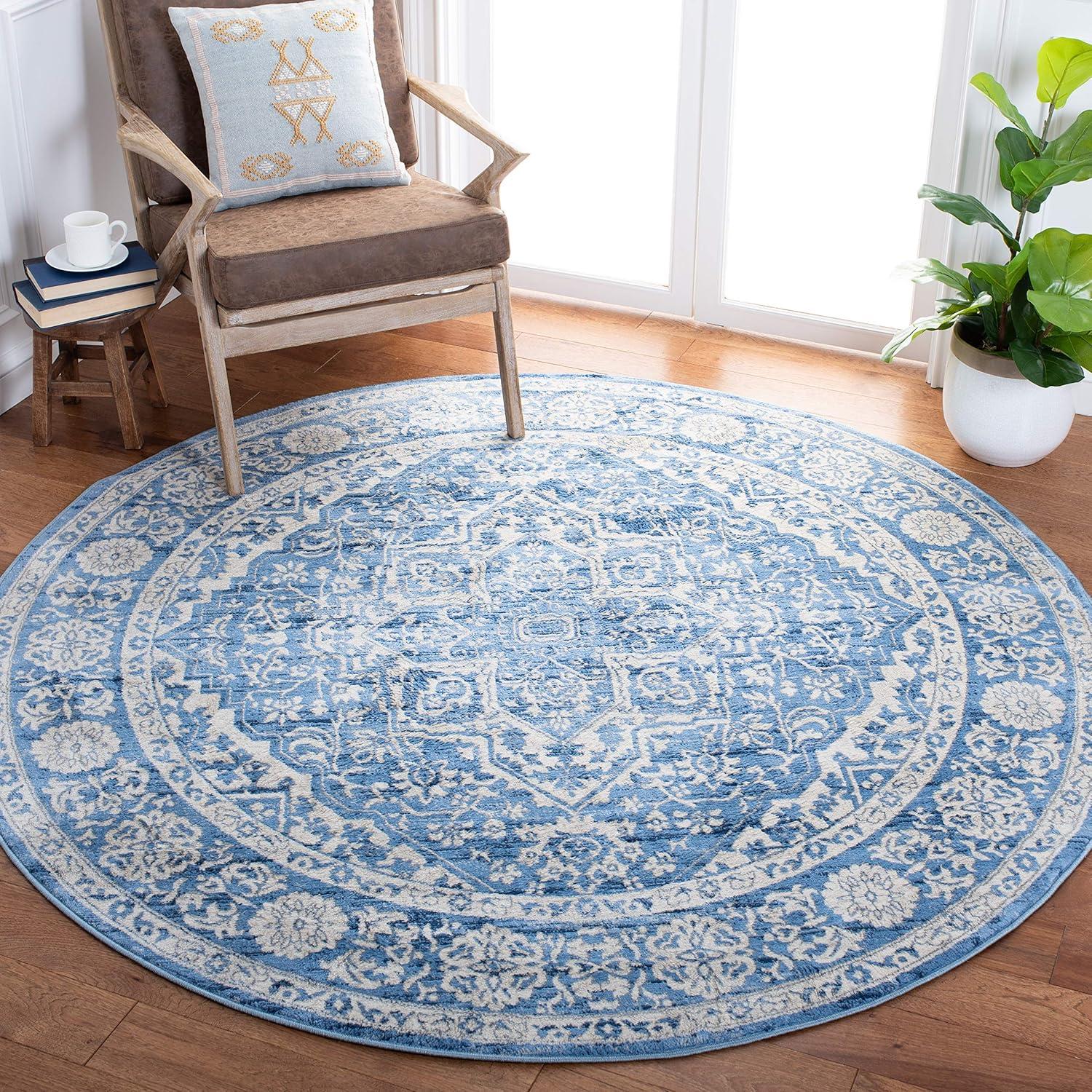 image:imageSAFAVIEH Brentwood Collection Area Rug 8 x 10 Navy amp Light Grey Medallion Distressed Design NonShedding amp Easy Care Ideal for High Traffic Areas in Living Room Bedroom BNT832MIvoryNavy