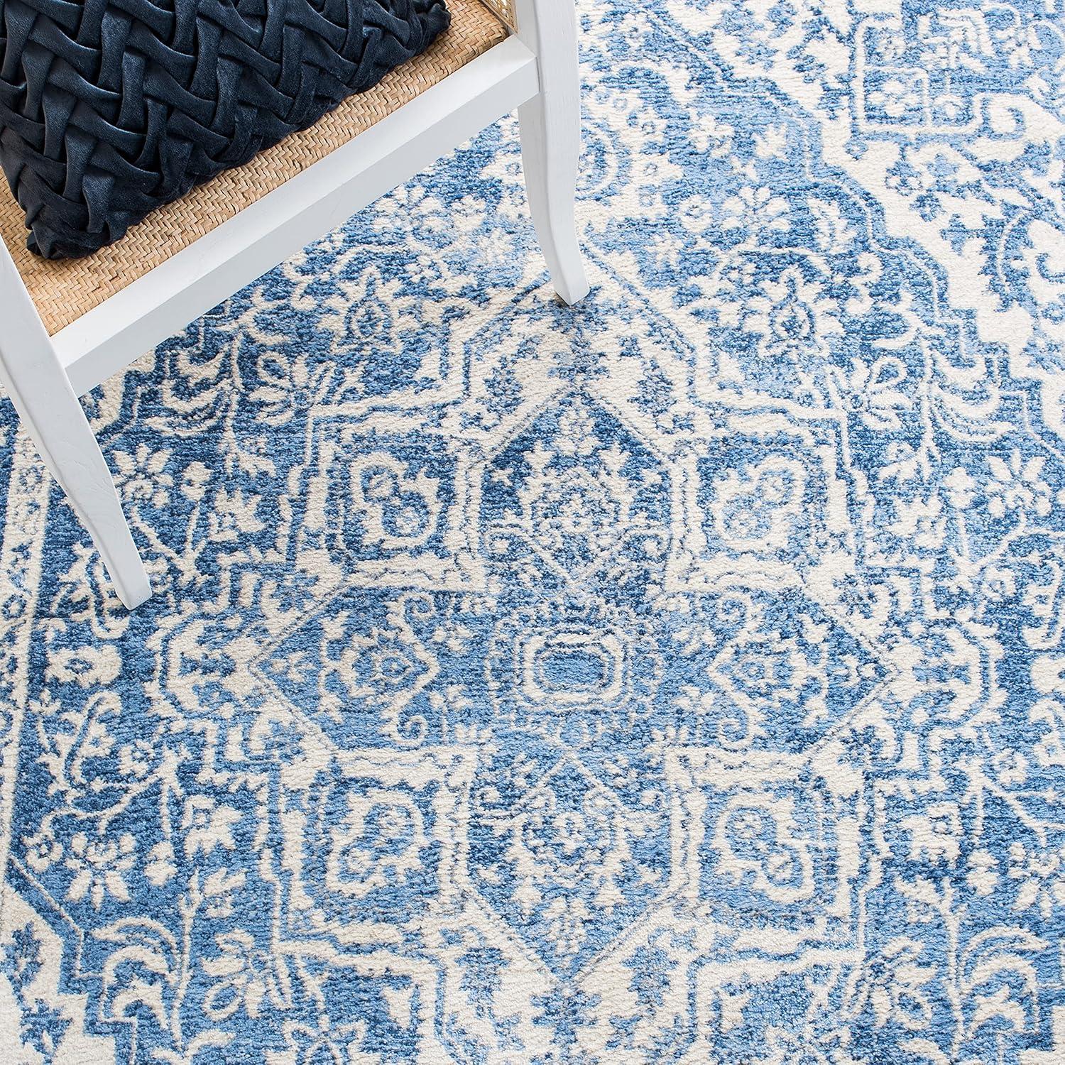 image:imageSAFAVIEH Brentwood Collection Area Rug 8 x 10 Navy amp Light Grey Medallion Distressed Design NonShedding amp Easy Care Ideal for High Traffic Areas in Living Room Bedroom BNT832MIvoryNavy