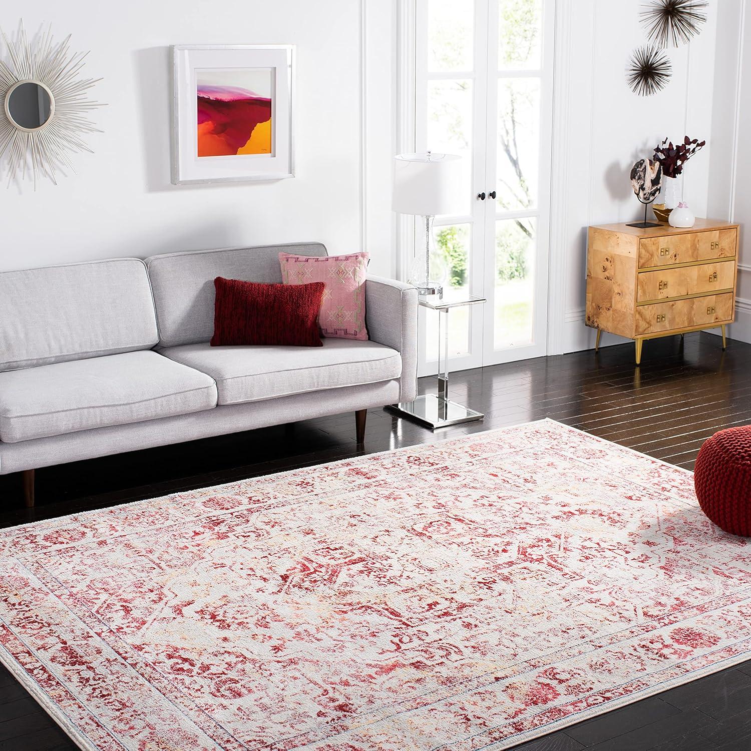 image:imageSAFAVIEH Brentwood Collection Area Rug 8 x 10 Navy amp Light Grey Medallion Distressed Design NonShedding amp Easy Care Ideal for High Traffic Areas in Living Room Bedroom BNT832MIvoryRed