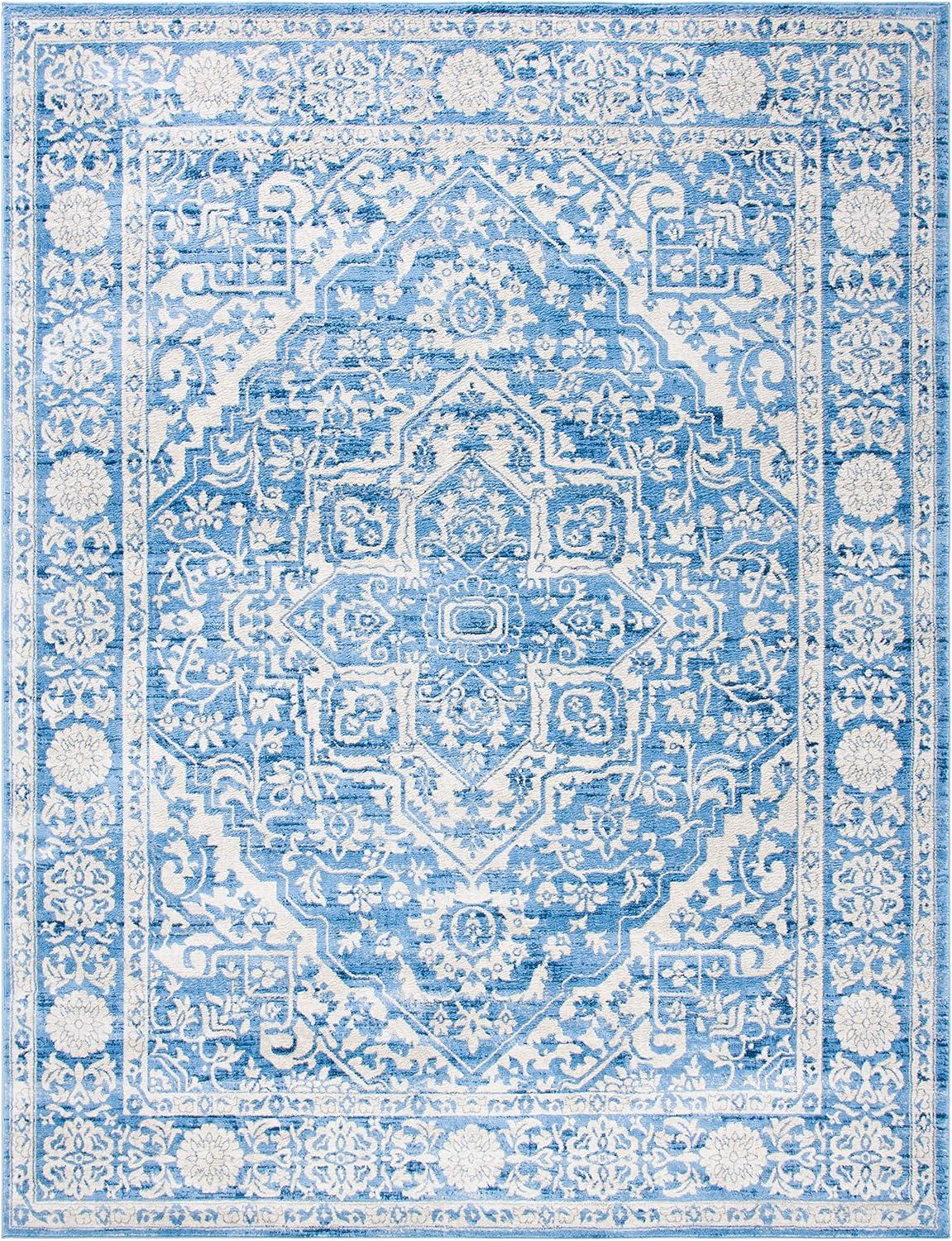 image:imageSAFAVIEH Brentwood Collection Area Rug 8 x 10 Navy amp Light Grey Medallion Distressed Design NonShedding amp Easy Care Ideal for High Traffic Areas in Living Room Bedroom BNT832MIvoryNavy