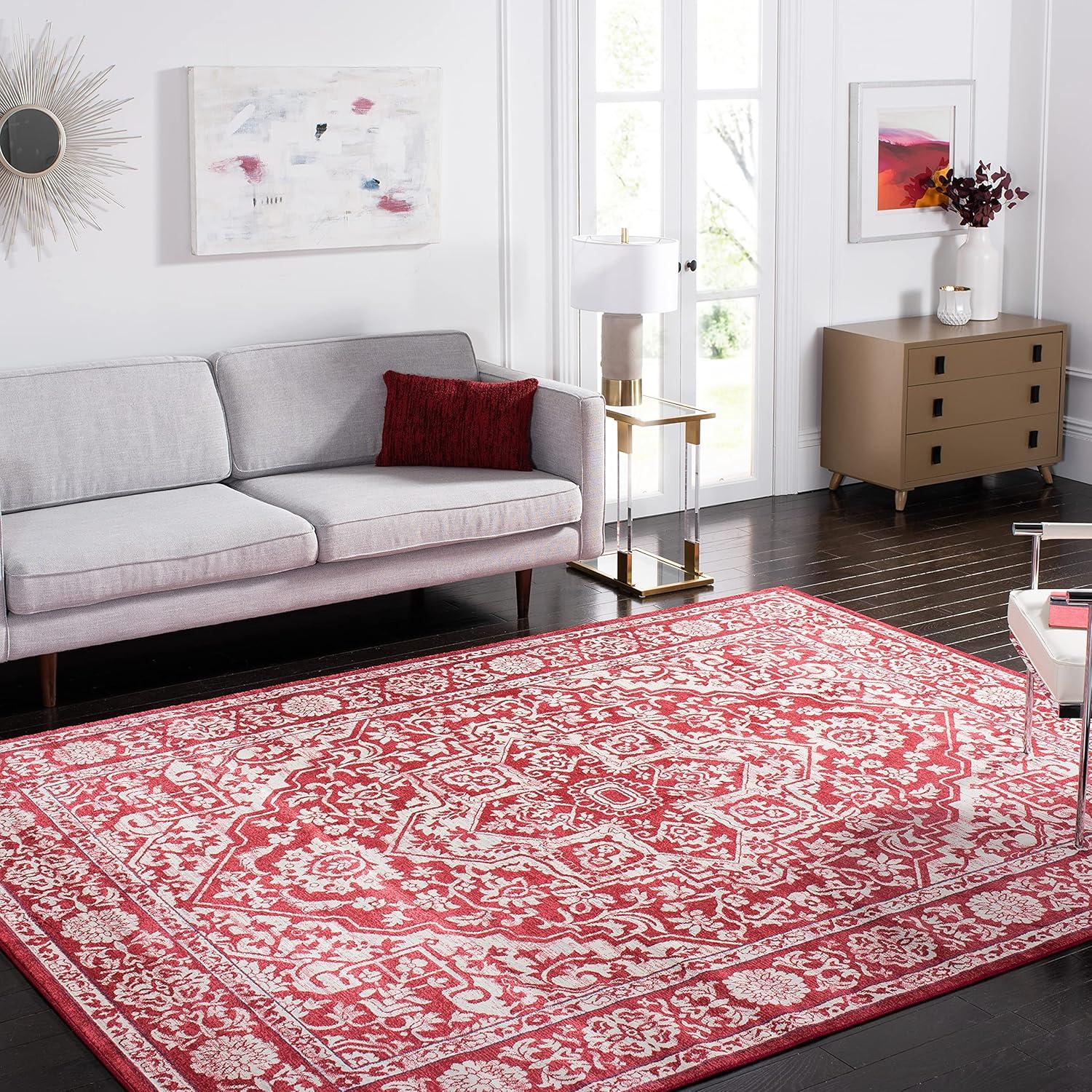 image:imageSAFAVIEH Brentwood Collection Area Rug 8 x 10 Navy amp Light Grey Medallion Distressed Design NonShedding amp Easy Care Ideal for High Traffic Areas in Living Room Bedroom BNT832MRedIvory