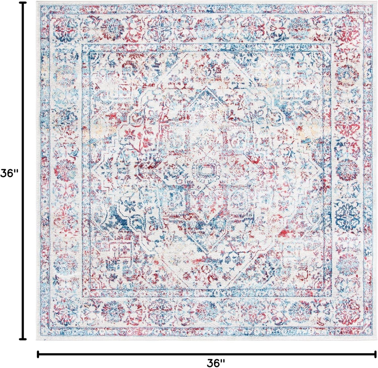 image:imageSAFAVIEH Brentwood Collection Area Rug 8 x 10 Navy amp Light Grey Medallion Distressed Design NonShedding amp Easy Care Ideal for High Traffic Areas in Living Room Bedroom BNT832MIvoryBlue