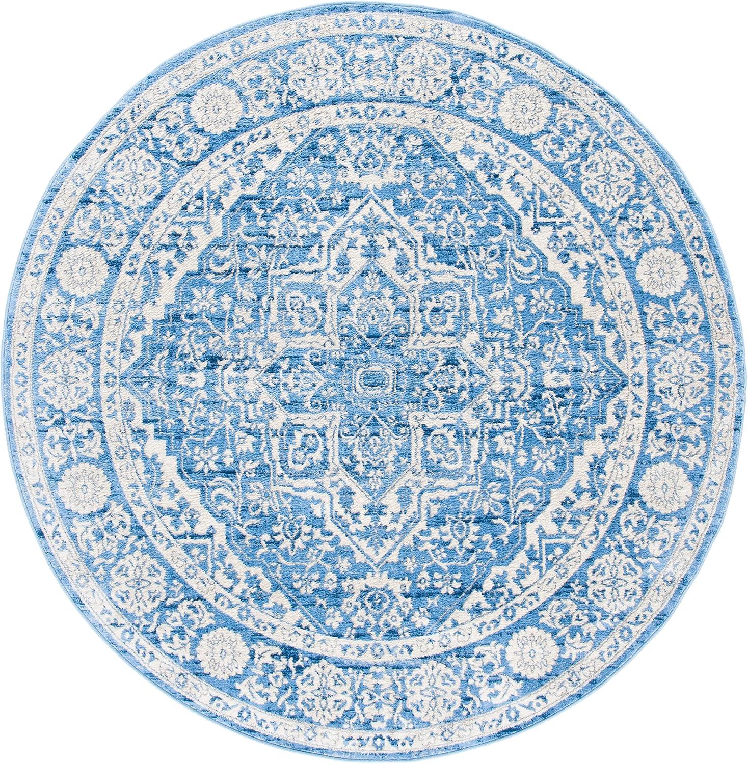 image:imageSAFAVIEH Brentwood Collection Area Rug 8 x 10 Navy amp Light Grey Medallion Distressed Design NonShedding amp Easy Care Ideal for High Traffic Areas in Living Room Bedroom BNT832MIvoryNavy
