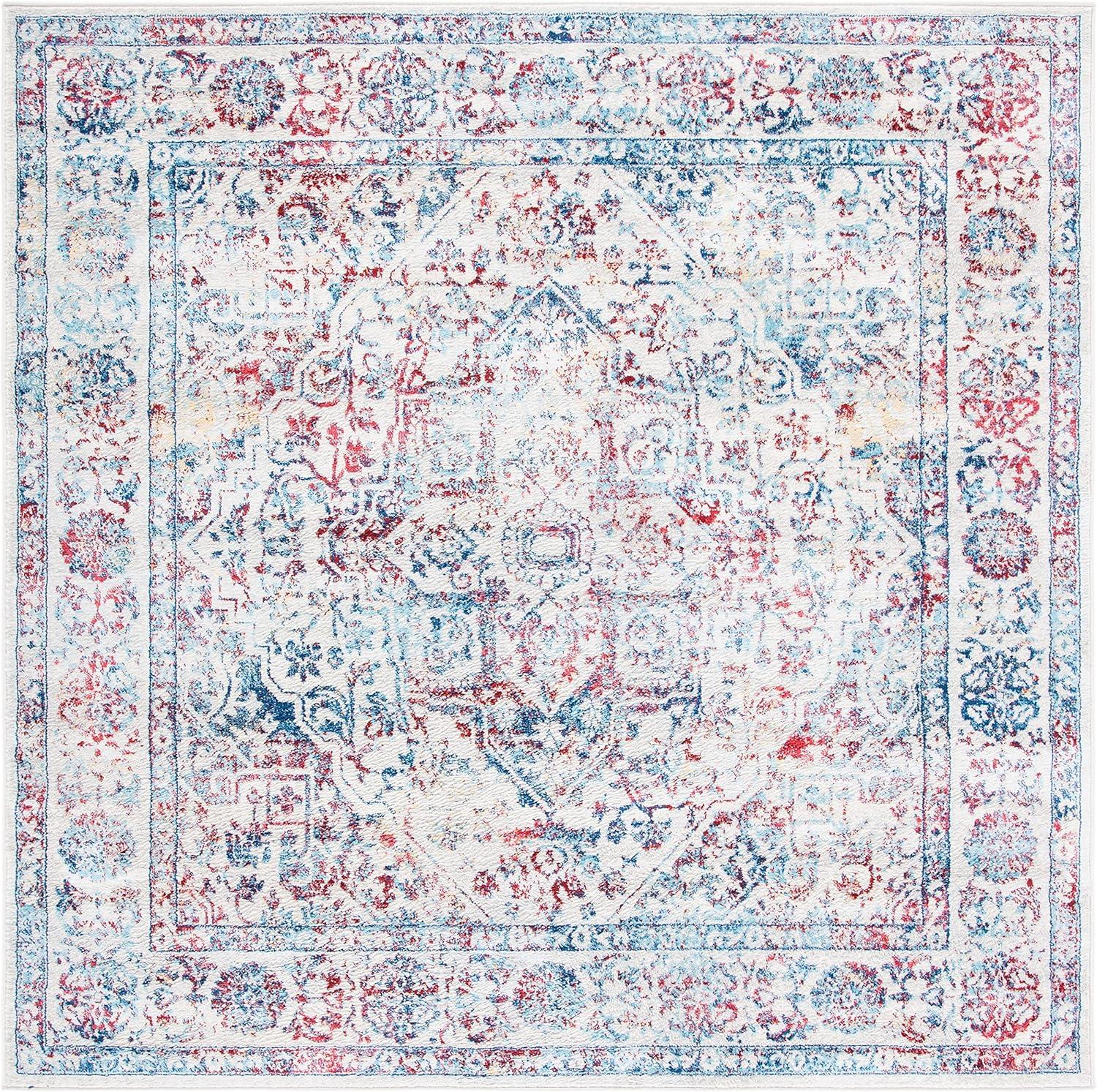 image:imageSAFAVIEH Brentwood Collection Area Rug 8 x 10 Navy amp Light Grey Medallion Distressed Design NonShedding amp Easy Care Ideal for High Traffic Areas in Living Room Bedroom BNT832MIvoryBlue