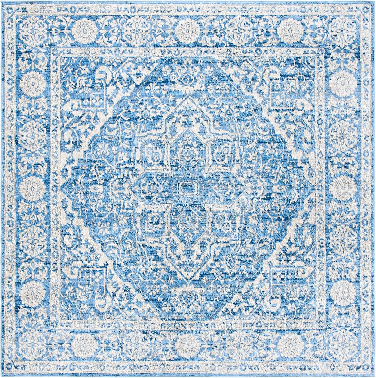 image:imageSAFAVIEH Brentwood Collection Area Rug 8 x 10 Navy amp Light Grey Medallion Distressed Design NonShedding amp Easy Care Ideal for High Traffic Areas in Living Room Bedroom BNT832MIvoryNavy