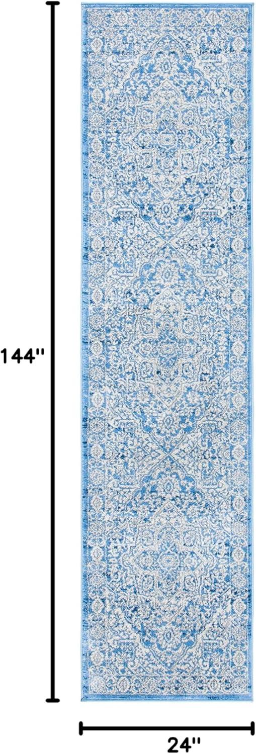 image:imageSAFAVIEH Brentwood Collection Area Rug 8 x 10 Navy amp Light Grey Medallion Distressed Design NonShedding amp Easy Care Ideal for High Traffic Areas in Living Room Bedroom BNT832MIvoryNavy