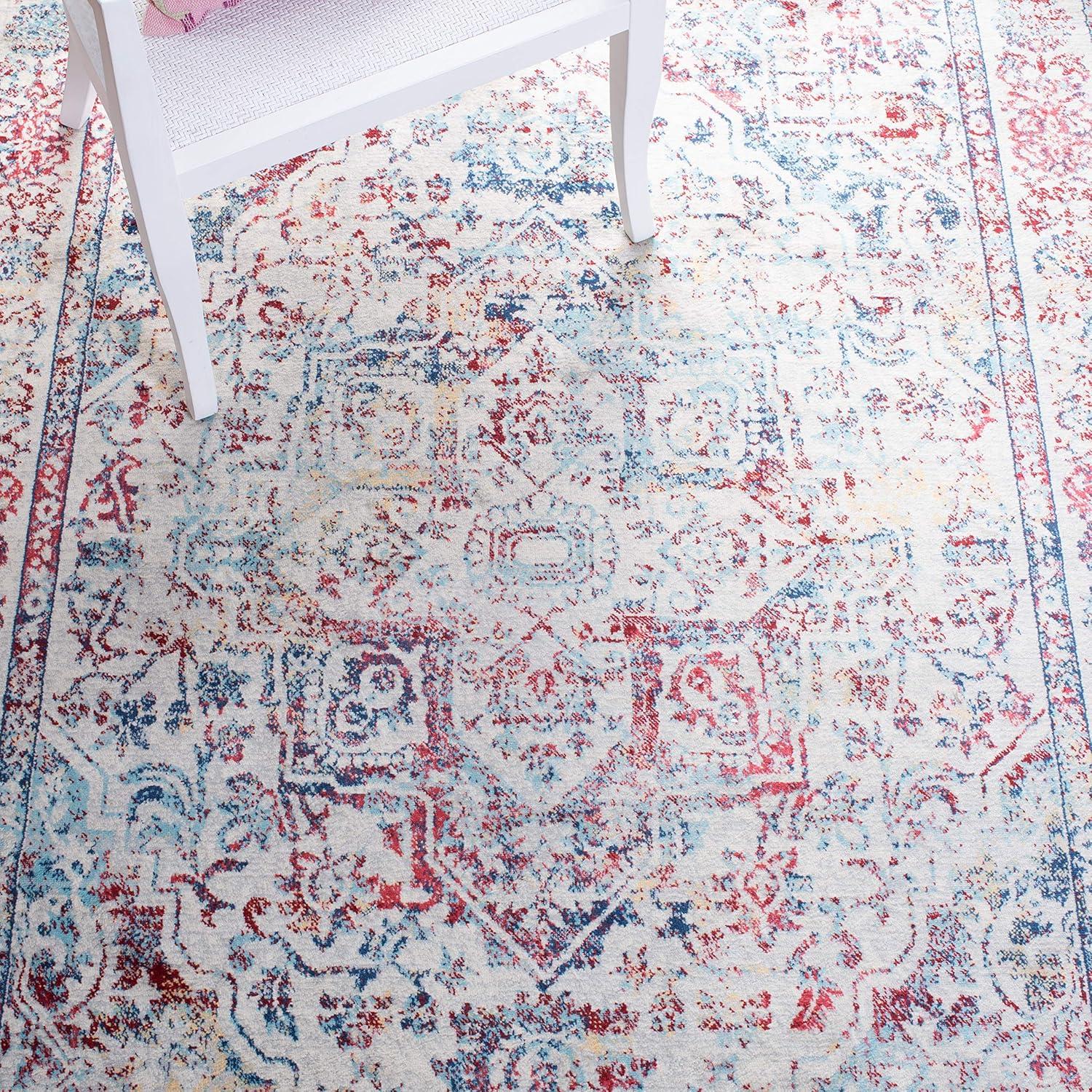 image:imageSAFAVIEH Brentwood Collection Area Rug 8 x 10 Navy amp Light Grey Medallion Distressed Design NonShedding amp Easy Care Ideal for High Traffic Areas in Living Room Bedroom BNT832MIvoryBlue