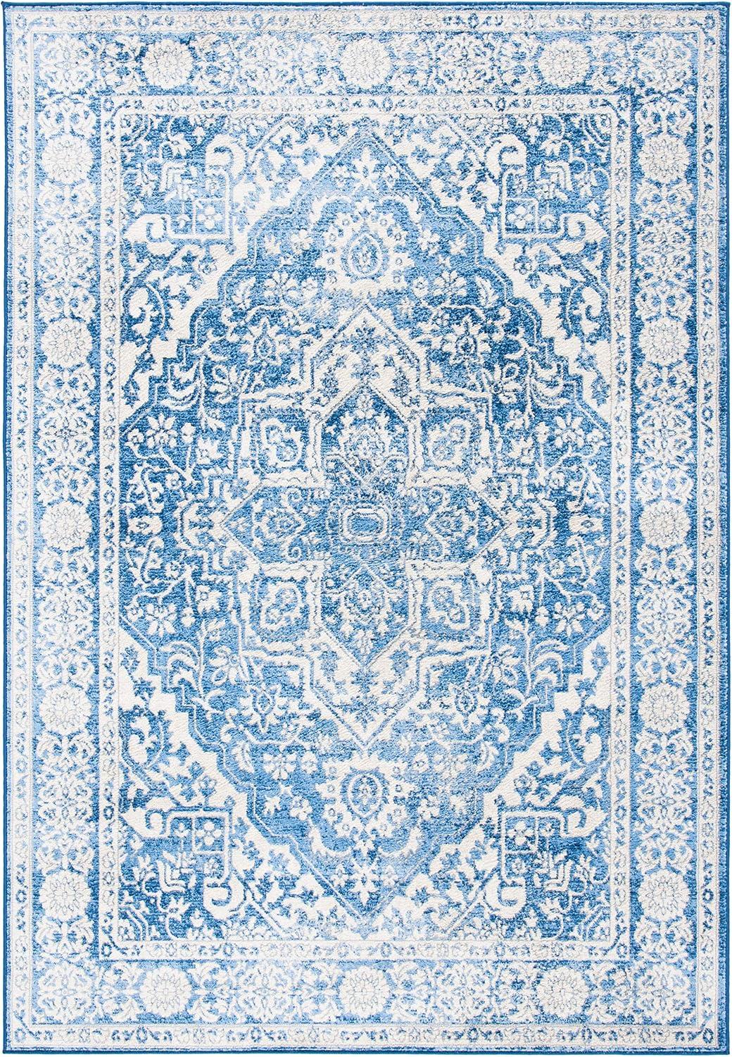 image:imageSAFAVIEH Brentwood Collection Area Rug 8 x 10 Navy amp Light Grey Medallion Distressed Design NonShedding amp Easy Care Ideal for High Traffic Areas in Living Room Bedroom BNT832MIvoryNavy