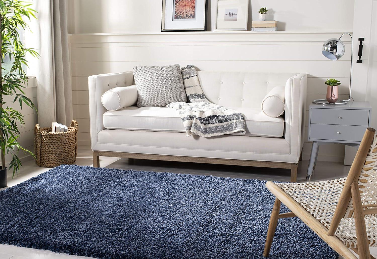 image:imageSAFAVIEH California Shag Collection Area Rug 53 x 76 Beige NonShedding amp Easy to Clean Ultra Plush Thick Pile Ideal for Living Room Bedroom Dining Space SG1511313Navy