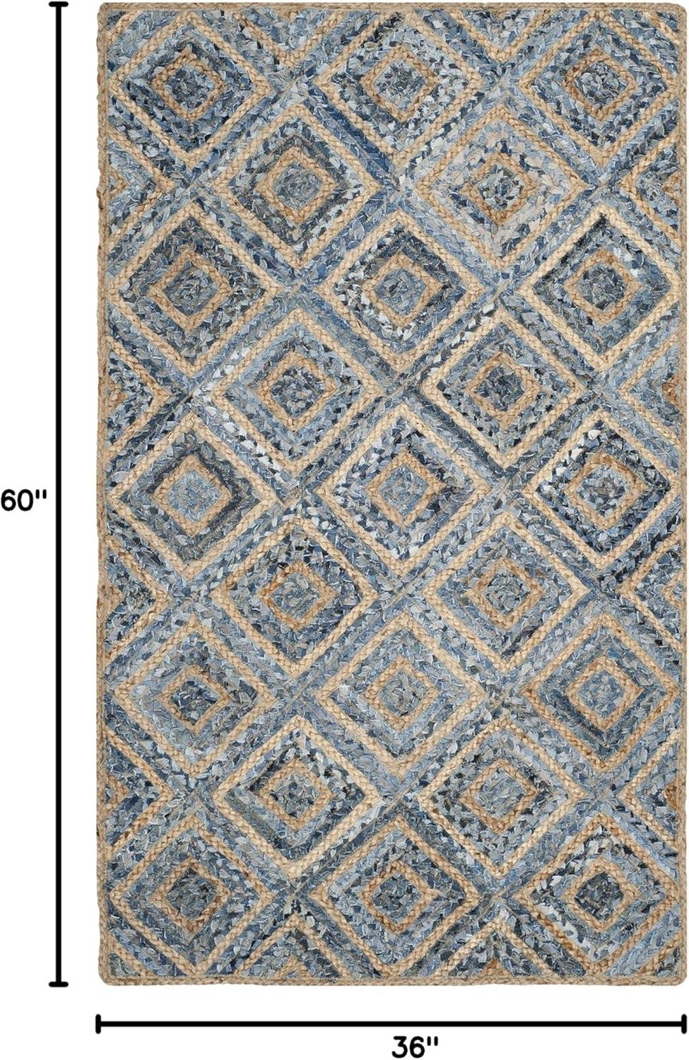 image:imageSAFAVIEH Cape Cod Collection Area Rug 8 Square Natural amp Blue Handmade Flat Weave Diamond Braided Jute amp Denim Ideal for High Traffic Areas in Living Room Bedroom CAP354ANaturalBlue