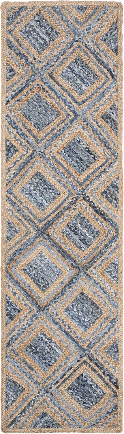 image:imageSAFAVIEH Cape Cod Collection Area Rug 8 Square Natural amp Blue Handmade Flat Weave Diamond Braided Jute amp Denim Ideal for High Traffic Areas in Living Room Bedroom CAP354ANaturalBlue