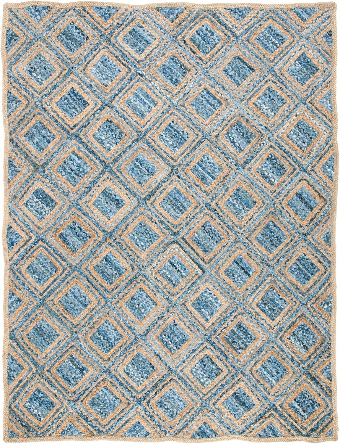 image:imageSAFAVIEH Cape Cod Collection Area Rug 8 Square Natural amp Blue Handmade Flat Weave Diamond Braided Jute amp Denim Ideal for High Traffic Areas in Living Room Bedroom CAP354ANaturalBlue