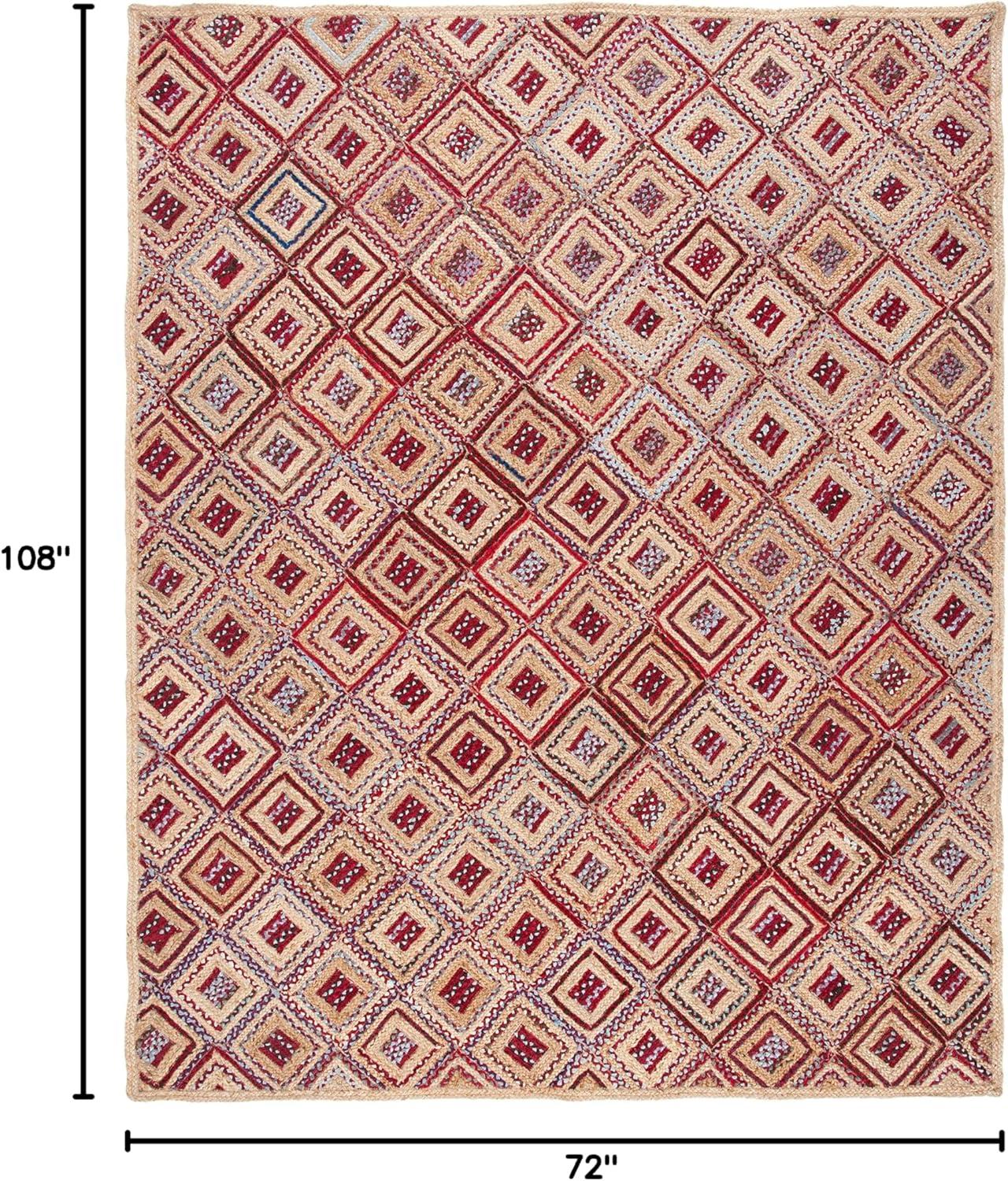 image:imageSAFAVIEH Cape Cod Collection Area Rug 8 Square Natural amp Blue Handmade Flat Weave Diamond Braided Jute amp Denim Ideal for High Traffic Areas in Living Room Bedroom CAP354ANaturalRed