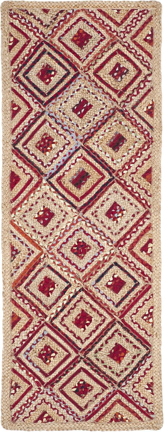 image:imageSAFAVIEH Cape Cod Collection Area Rug 8 Square Natural amp Blue Handmade Flat Weave Diamond Braided Jute amp Denim Ideal for High Traffic Areas in Living Room Bedroom CAP354ANaturalRed