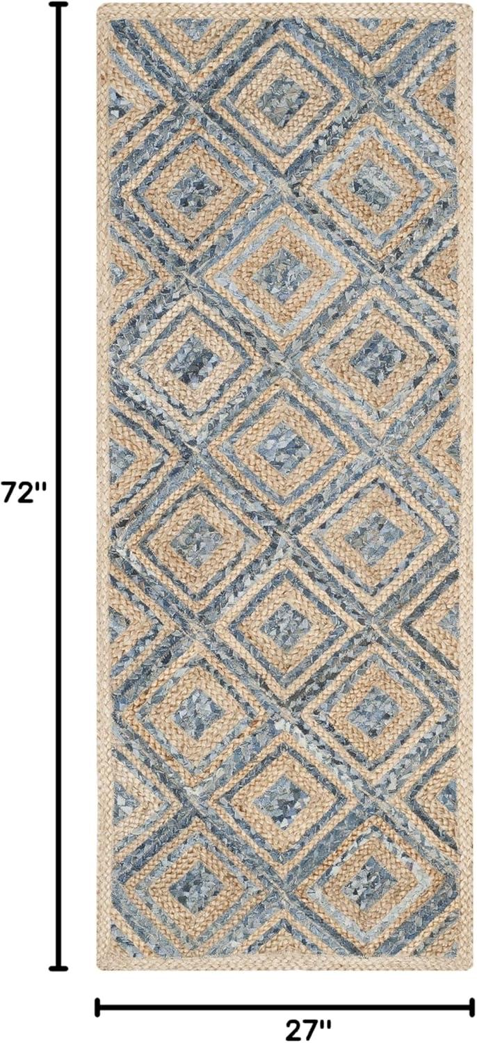 image:imageSAFAVIEH Cape Cod Collection Area Rug 8 Square Natural amp Blue Handmade Flat Weave Diamond Braided Jute amp Denim Ideal for High Traffic Areas in Living Room Bedroom CAP354ANaturalBlue