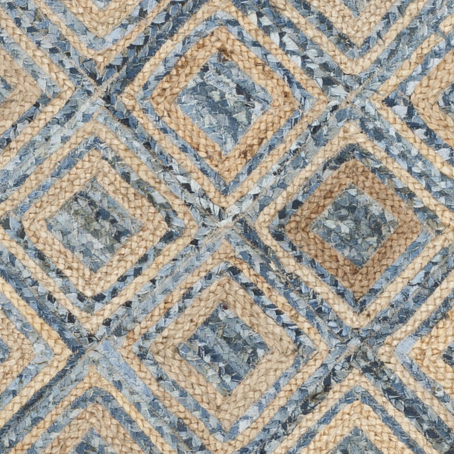 image:imageSAFAVIEH Cape Cod Collection Area Rug 8 Square Natural amp Blue Handmade Flat Weave Diamond Braided Jute amp Denim Ideal for High Traffic Areas in Living Room Bedroom CAP354ANaturalBlue