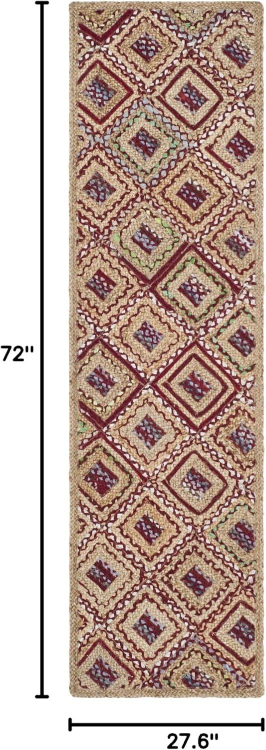image:imageSAFAVIEH Cape Cod Collection Area Rug 8 Square Natural amp Blue Handmade Flat Weave Diamond Braided Jute amp Denim Ideal for High Traffic Areas in Living Room Bedroom CAP354ANaturalRed