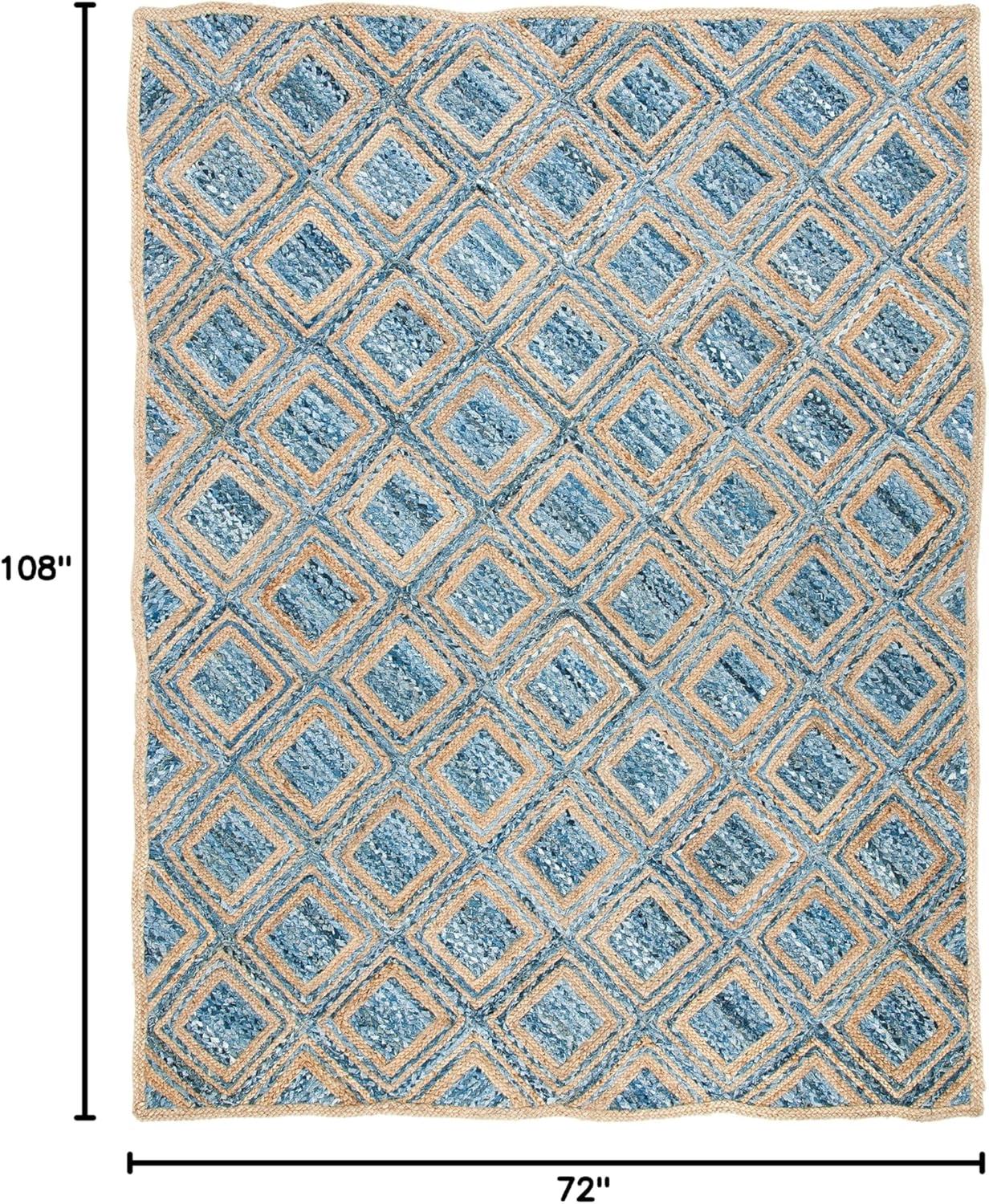 image:imageSAFAVIEH Cape Cod Collection Area Rug 8 Square Natural amp Blue Handmade Flat Weave Diamond Braided Jute amp Denim Ideal for High Traffic Areas in Living Room Bedroom CAP354ANaturalBlue