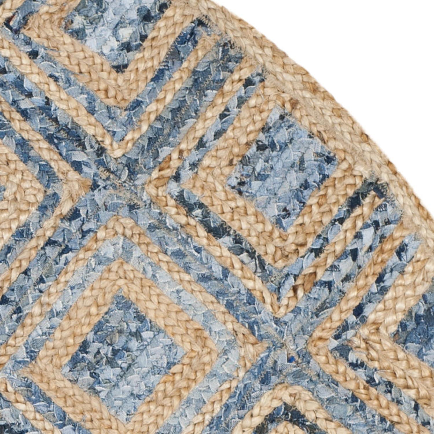image:imageSAFAVIEH Cape Cod Collection Area Rug 8 Square Natural amp Blue Handmade Flat Weave Diamond Braided Jute amp Denim Ideal for High Traffic Areas in Living Room Bedroom CAP354ANaturalBlue