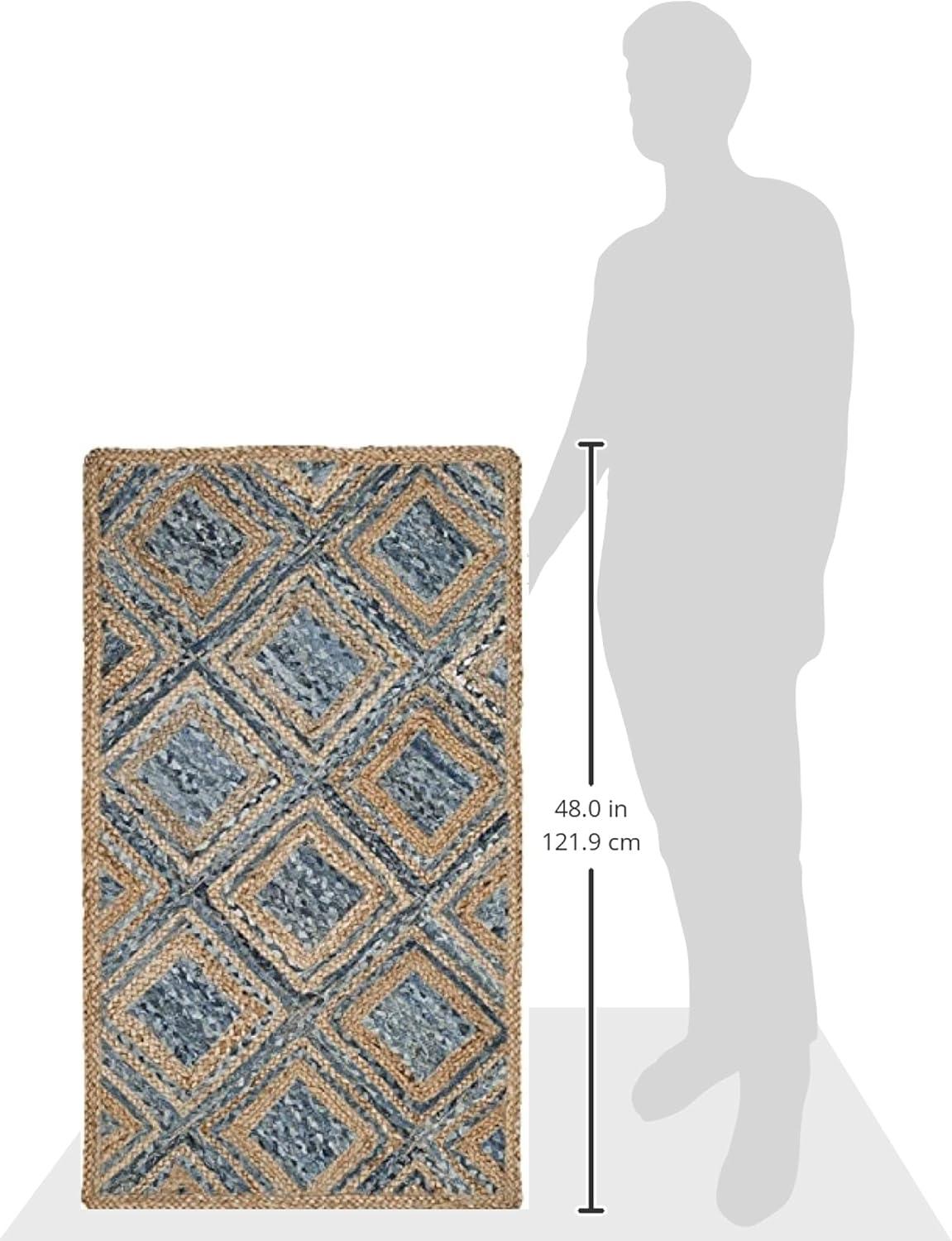 image:imageSAFAVIEH Cape Cod Collection Area Rug 8 Square Natural amp Blue Handmade Flat Weave Diamond Braided Jute amp Denim Ideal for High Traffic Areas in Living Room Bedroom CAP354ANaturalBlue