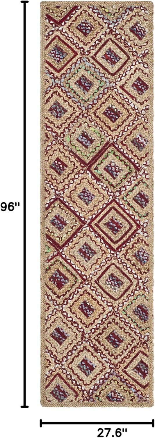 image:imageSAFAVIEH Cape Cod Collection Area Rug 8 Square Natural amp Blue Handmade Flat Weave Diamond Braided Jute amp Denim Ideal for High Traffic Areas in Living Room Bedroom CAP354ANaturalRed