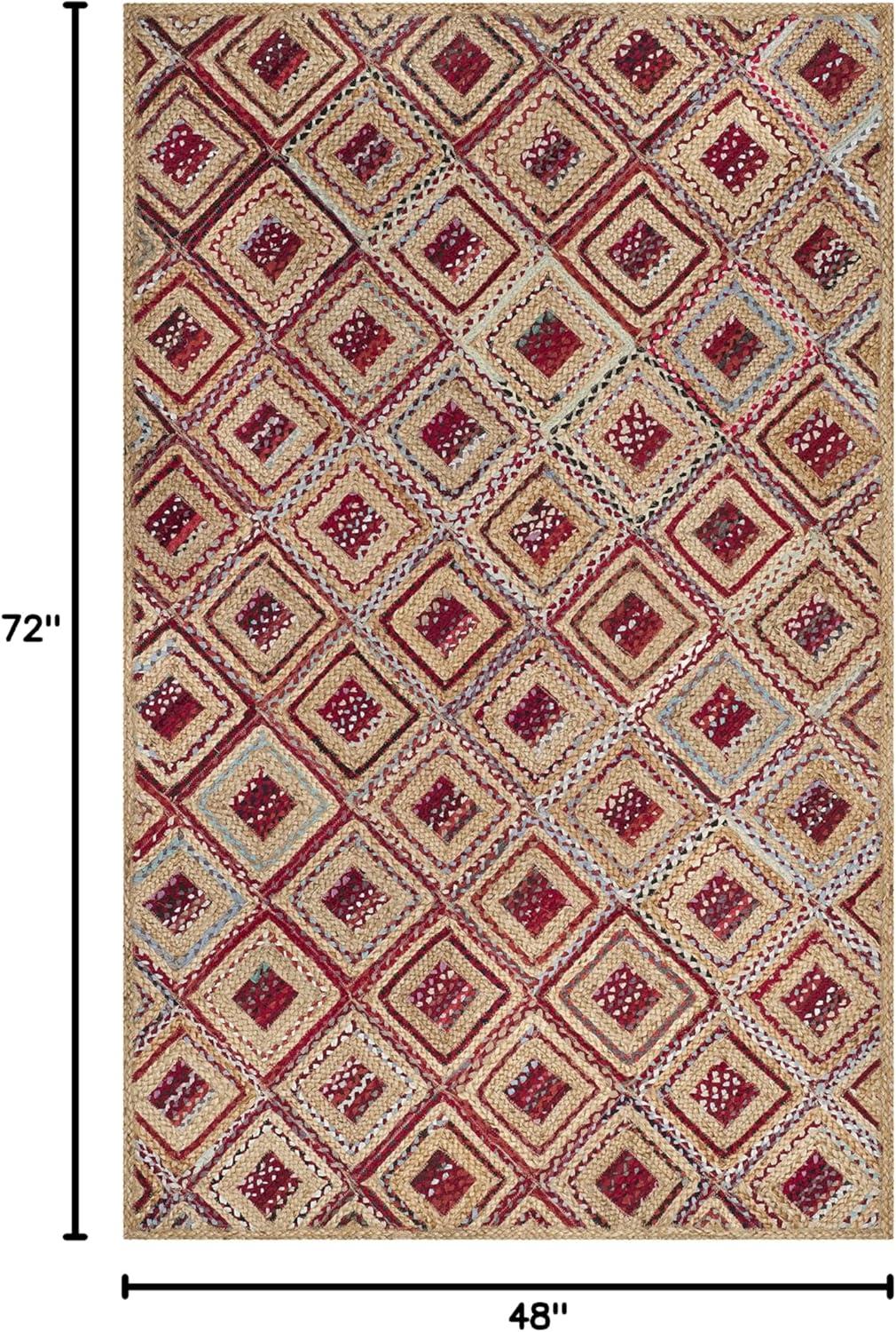 image:imageSAFAVIEH Cape Cod Collection Area Rug 8 Square Natural amp Blue Handmade Flat Weave Diamond Braided Jute amp Denim Ideal for High Traffic Areas in Living Room Bedroom CAP354ANaturalRed