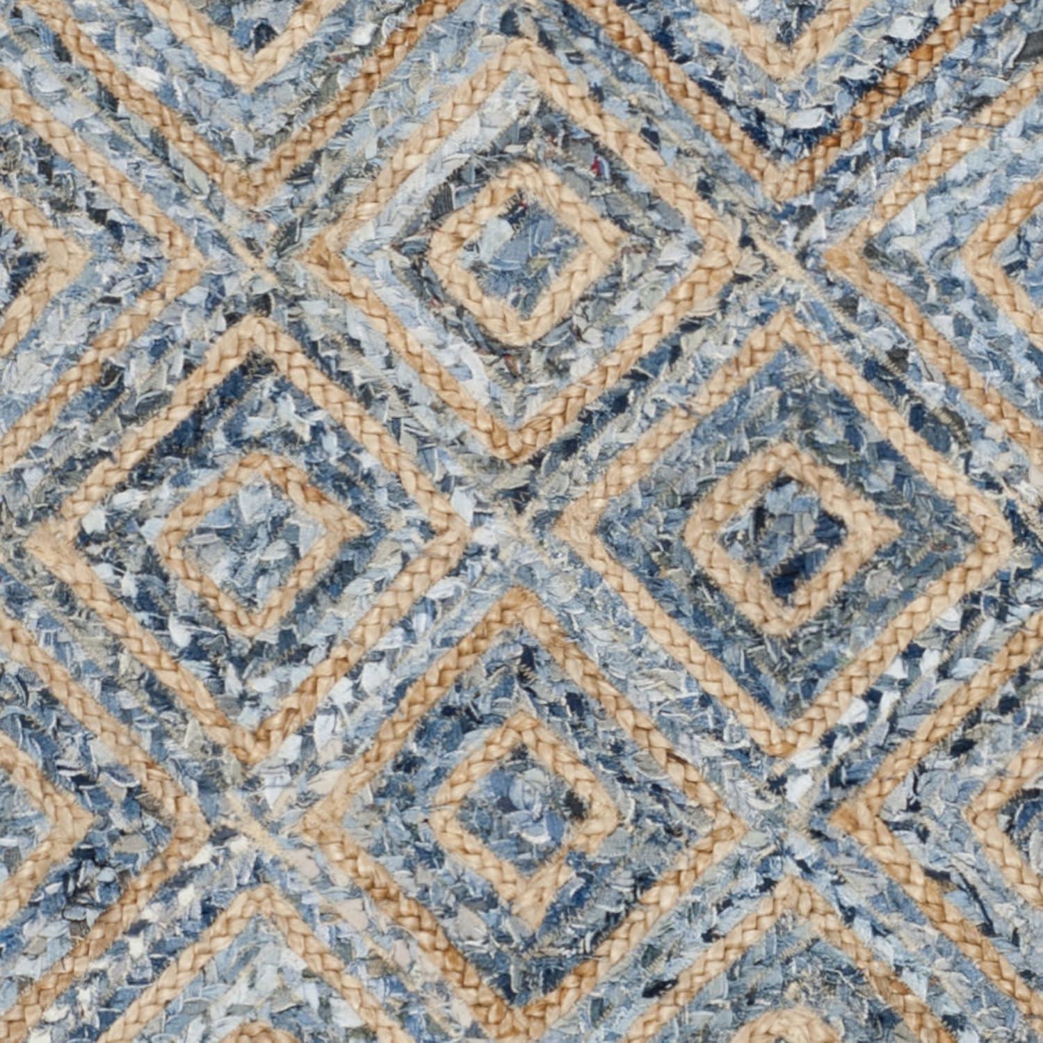 image:imageSAFAVIEH Cape Cod Collection Area Rug 8 Square Natural amp Blue Handmade Flat Weave Diamond Braided Jute amp Denim Ideal for High Traffic Areas in Living Room Bedroom CAP354ANaturalBlue