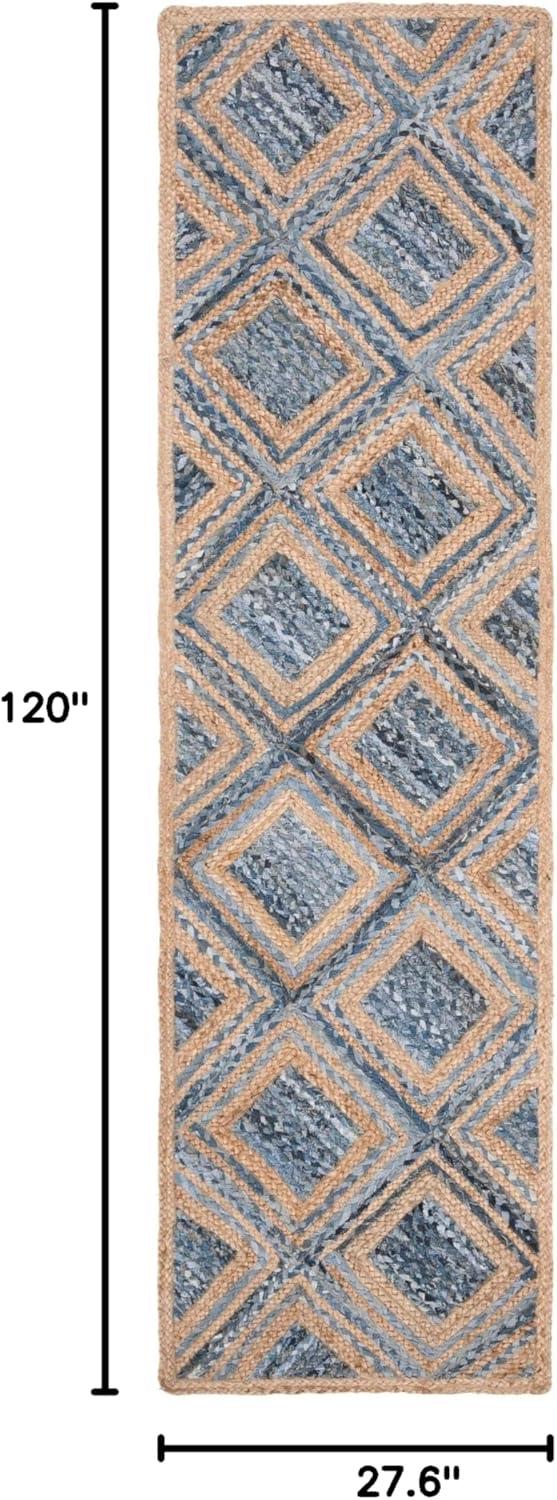 image:imageSAFAVIEH Cape Cod Collection Area Rug 8 Square Natural amp Blue Handmade Flat Weave Diamond Braided Jute amp Denim Ideal for High Traffic Areas in Living Room Bedroom CAP354ANaturalBlue