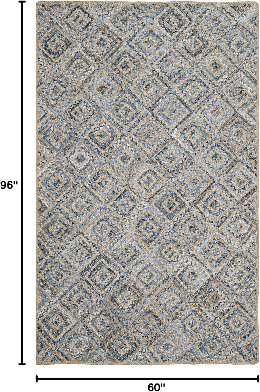 image:imageSAFAVIEH Cape Cod Collection Area Rug 8 Square Natural amp Blue Handmade Flat Weave Diamond Braided Jute amp Denim Ideal for High Traffic Areas in Living Room Bedroom CAP354ANaturalBlue
