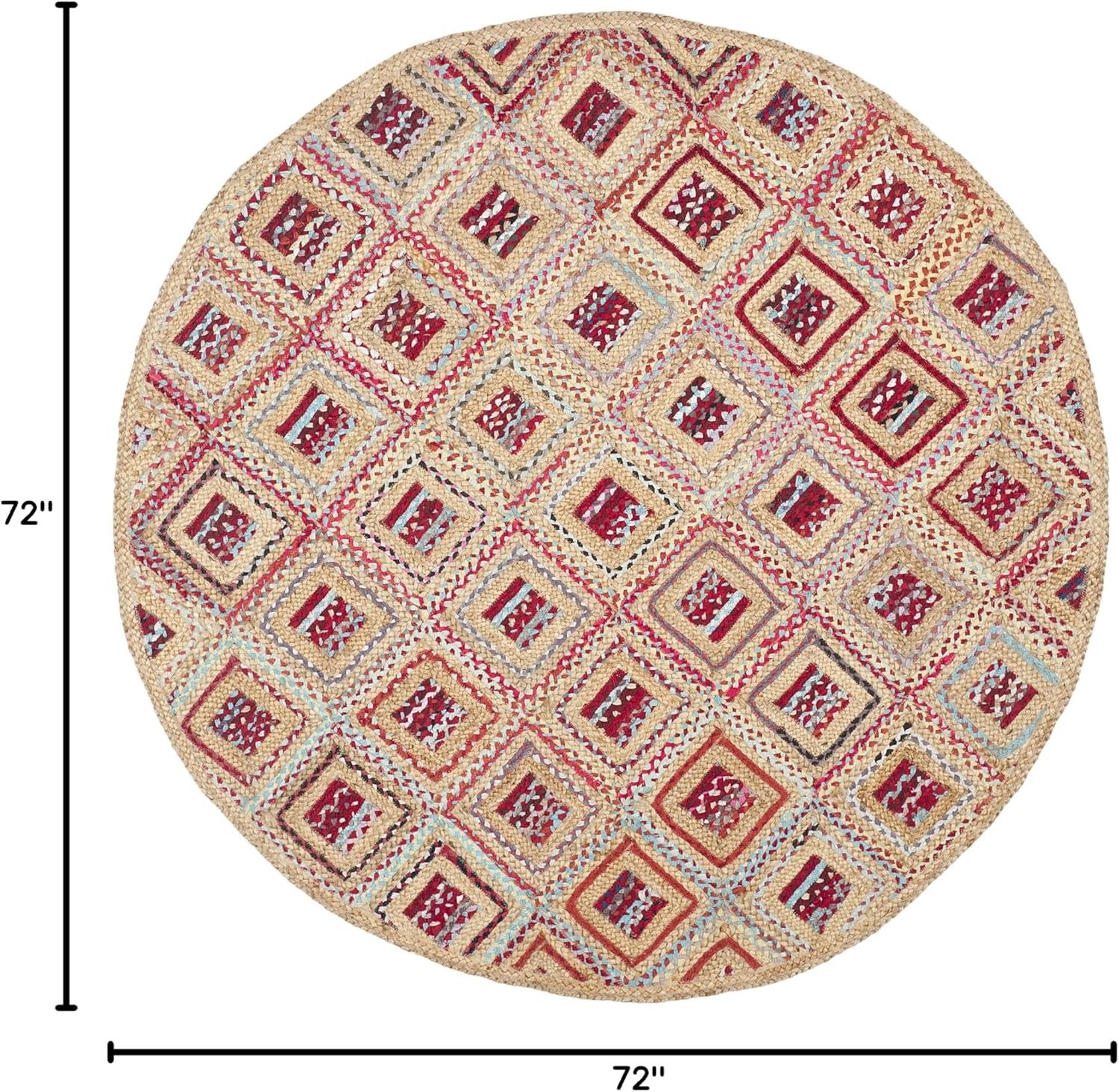 image:imageSAFAVIEH Cape Cod Collection Area Rug 8 Square Natural amp Blue Handmade Flat Weave Diamond Braided Jute amp Denim Ideal for High Traffic Areas in Living Room Bedroom CAP354ANaturalRed