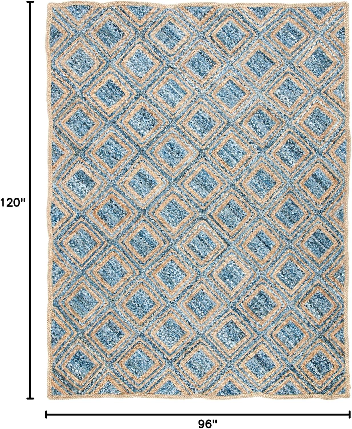 image:imageSAFAVIEH Cape Cod Collection Area Rug 8 Square Natural amp Blue Handmade Flat Weave Diamond Braided Jute amp Denim Ideal for High Traffic Areas in Living Room Bedroom CAP354ANaturalBlue