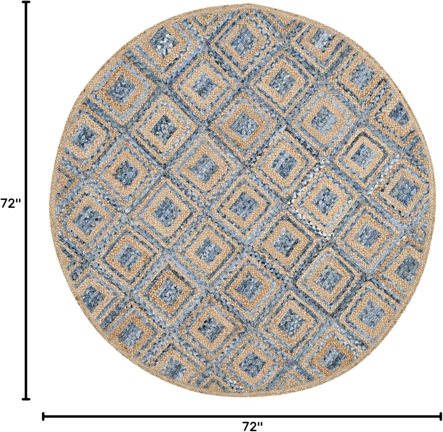 image:imageSAFAVIEH Cape Cod Collection Area Rug 8 Square Natural amp Blue Handmade Flat Weave Diamond Braided Jute amp Denim Ideal for High Traffic Areas in Living Room Bedroom CAP354ANaturalBlue