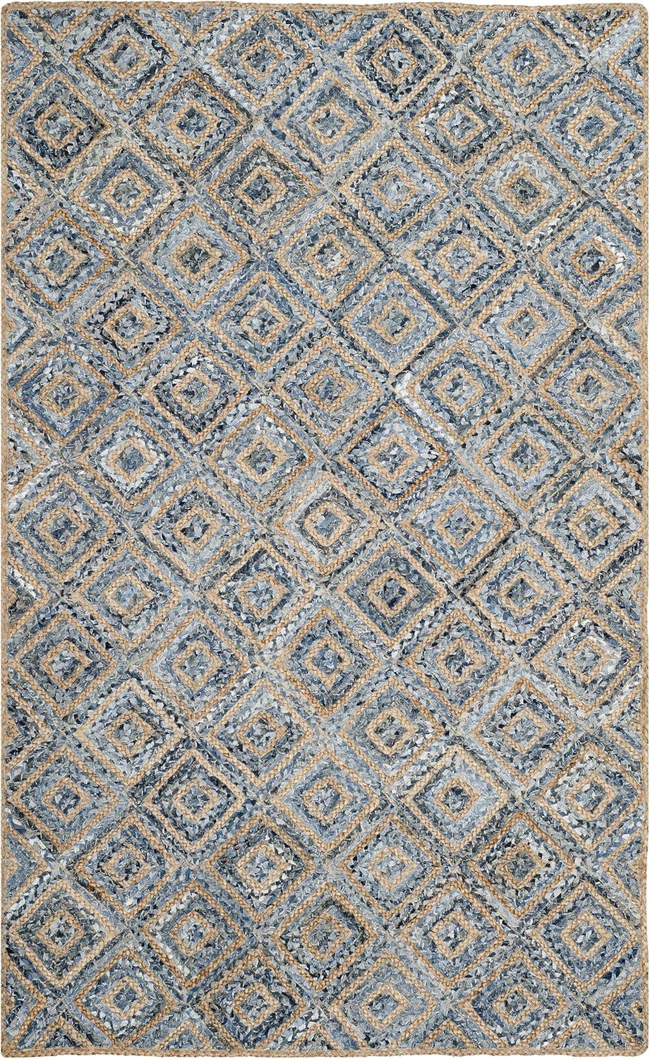 image:imageSAFAVIEH Cape Cod Collection Area Rug 8 Square Natural amp Blue Handmade Flat Weave Diamond Braided Jute amp Denim Ideal for High Traffic Areas in Living Room Bedroom CAP354ANaturalBlue