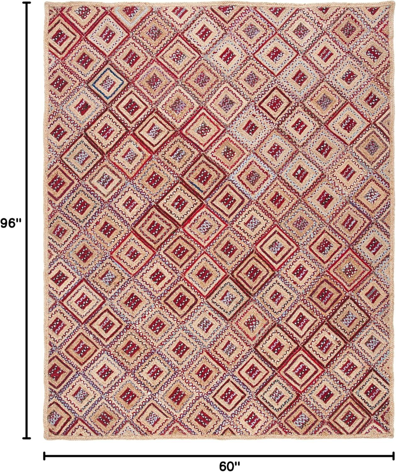 image:imageSAFAVIEH Cape Cod Collection Area Rug 8 Square Natural amp Blue Handmade Flat Weave Diamond Braided Jute amp Denim Ideal for High Traffic Areas in Living Room Bedroom CAP354ANaturalRed