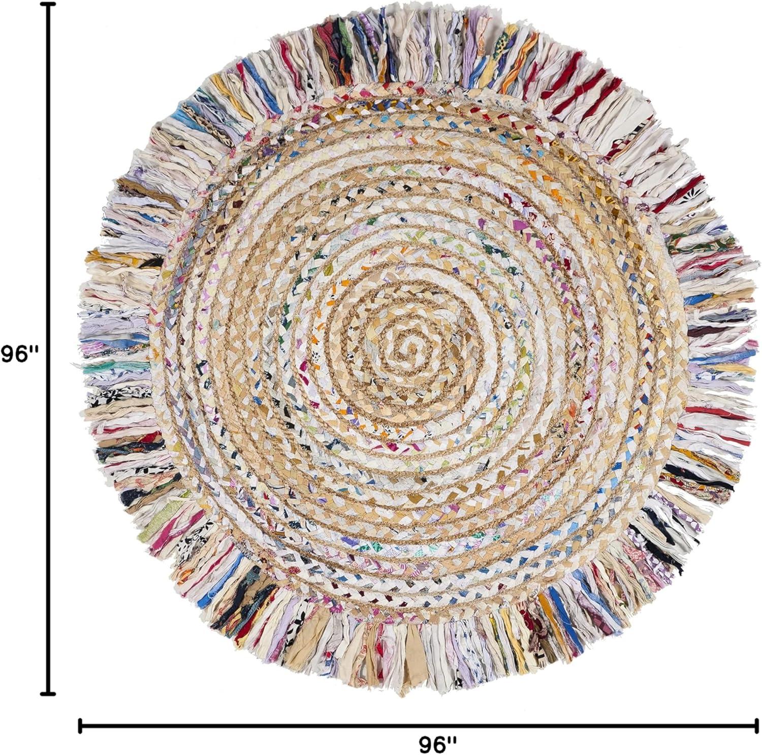 image:imageSAFAVIEH Cape Cod Collection Area Rug 9 Round Ivory amp Light Beige Handmade Boho Fringe Jute amp Cotton Ideal for High Traffic Areas in Living Room Bedroom CAP206BIvoryLight Beige