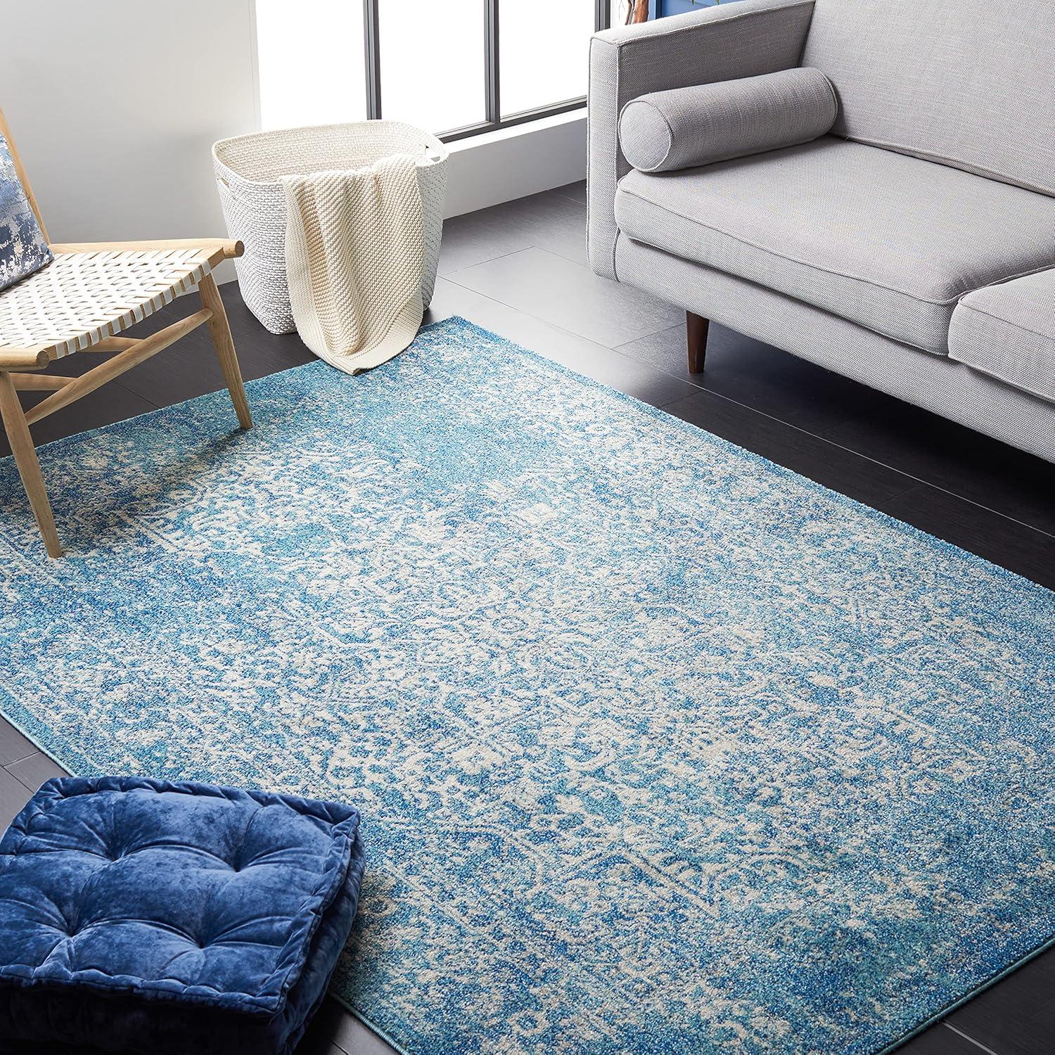 image:imageSAFAVIEH Evoke Collection Area Rug 51 x 76 Blue amp Ivory Distressed Design NonShedding amp Easy to Clean Ideal for Living Room Bedroom Dining Space EVK256CBlueIvory