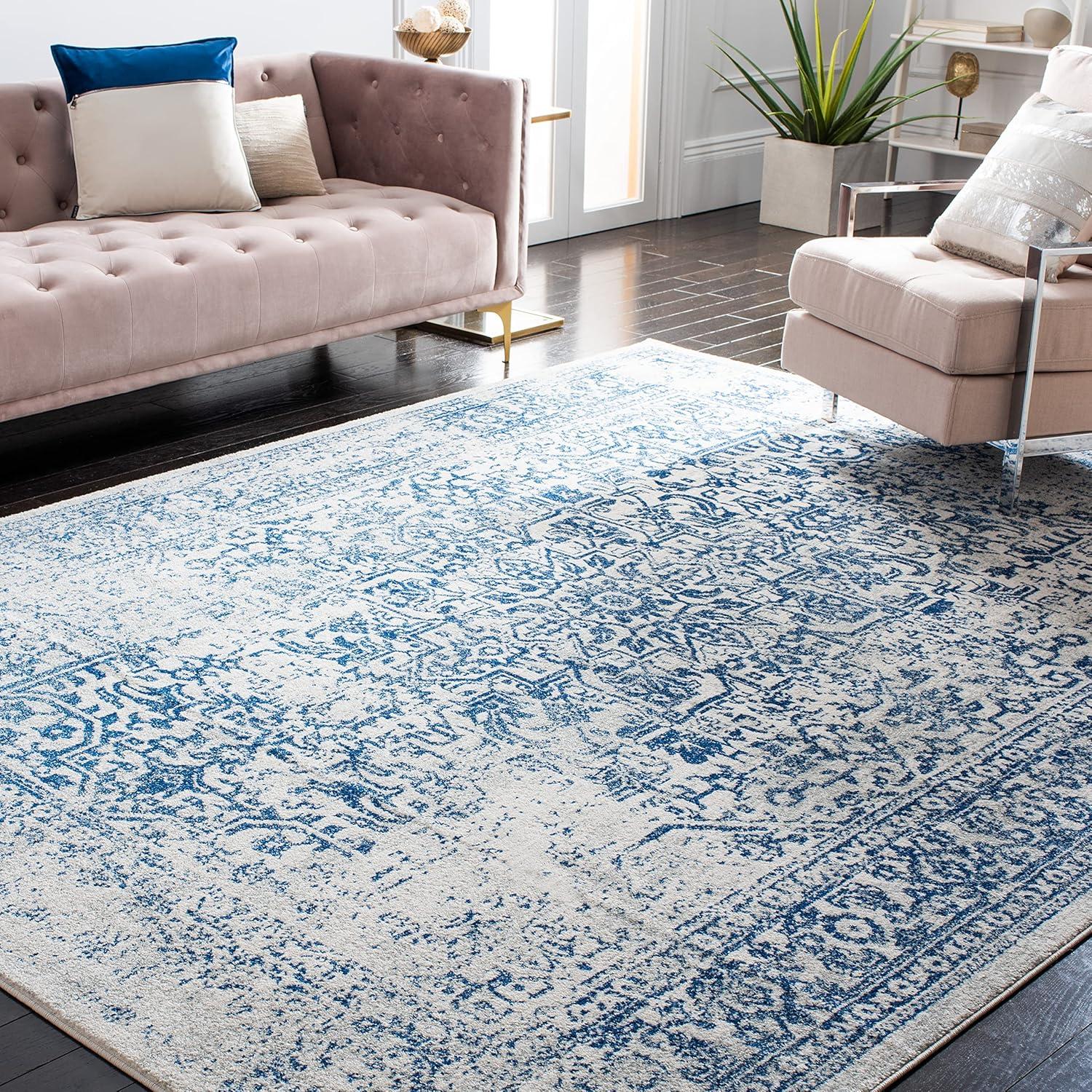 image:imageSAFAVIEH Evoke Collection Area Rug 51 x 76 Blue amp Ivory Distressed Design NonShedding amp Easy to Clean Ideal for Living Room Bedroom Dining Space EVK256CIvoryNavy