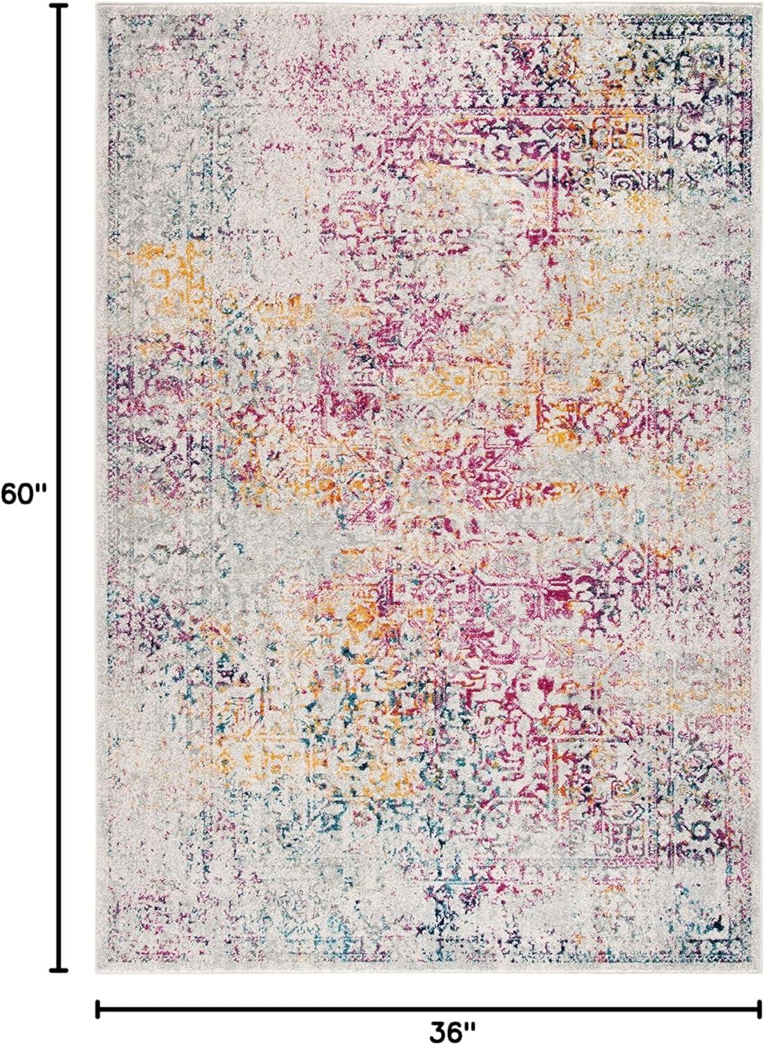image:imageSAFAVIEH Evoke Collection Area Rug 51 x 76 Blue amp Ivory Distressed Design NonShedding amp Easy to Clean Ideal for Living Room Bedroom Dining Space EVK256CIvoryFuchsia
