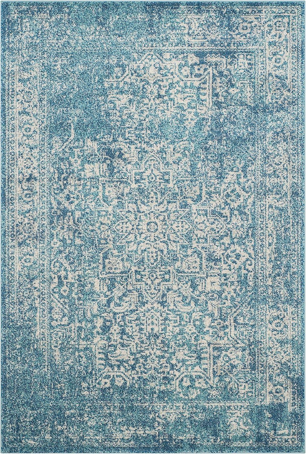image:imageSAFAVIEH Evoke Collection Area Rug 51 x 76 Blue amp Ivory Distressed Design NonShedding amp Easy to Clean Ideal for Living Room Bedroom Dining Space EVK256CBlueIvory