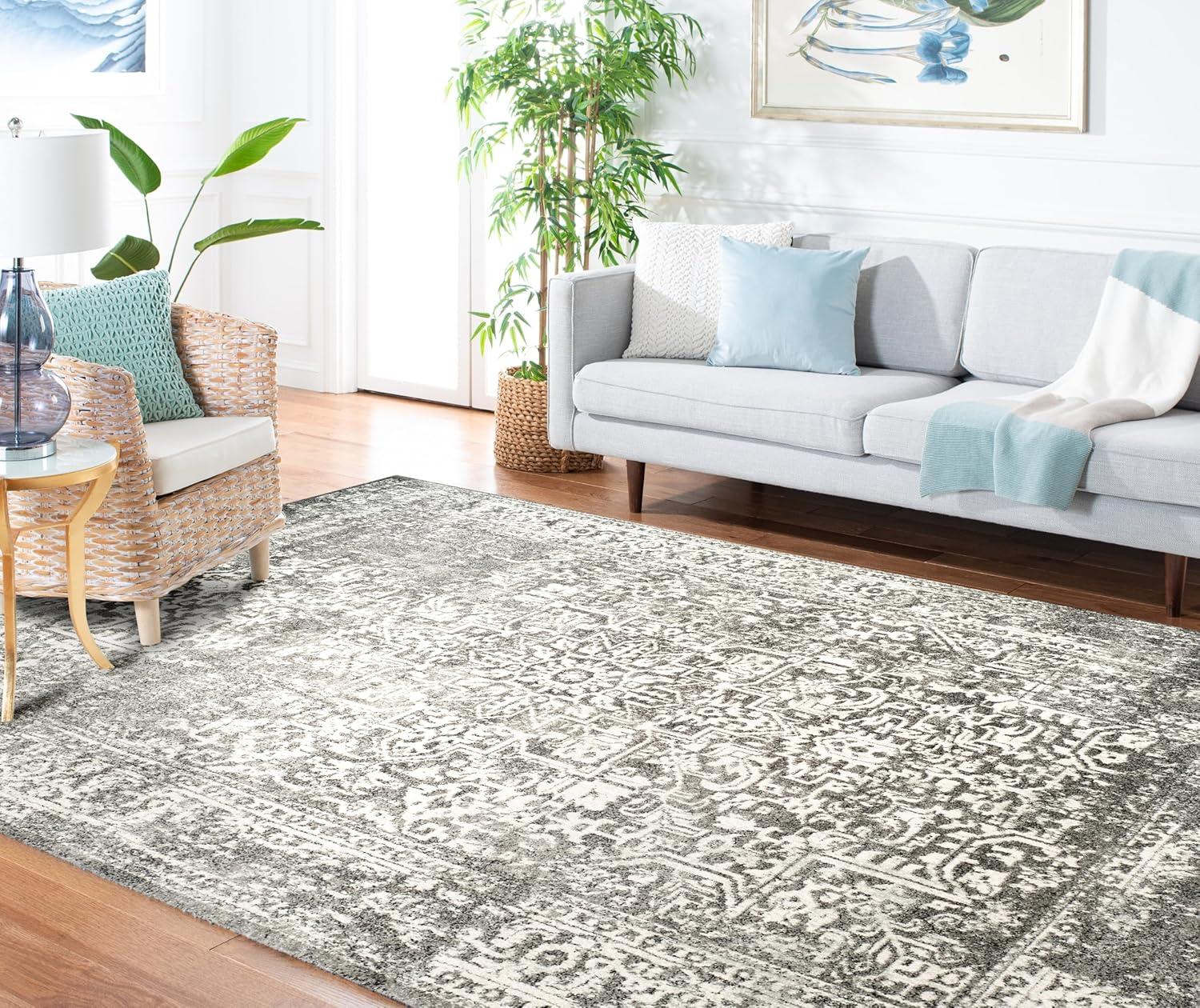 image:imageSAFAVIEH Evoke Collection Area Rug 51 x 76 Blue amp Ivory Distressed Design NonShedding amp Easy to Clean Ideal for Living Room Bedroom Dining Space EVK256CGreyIvory